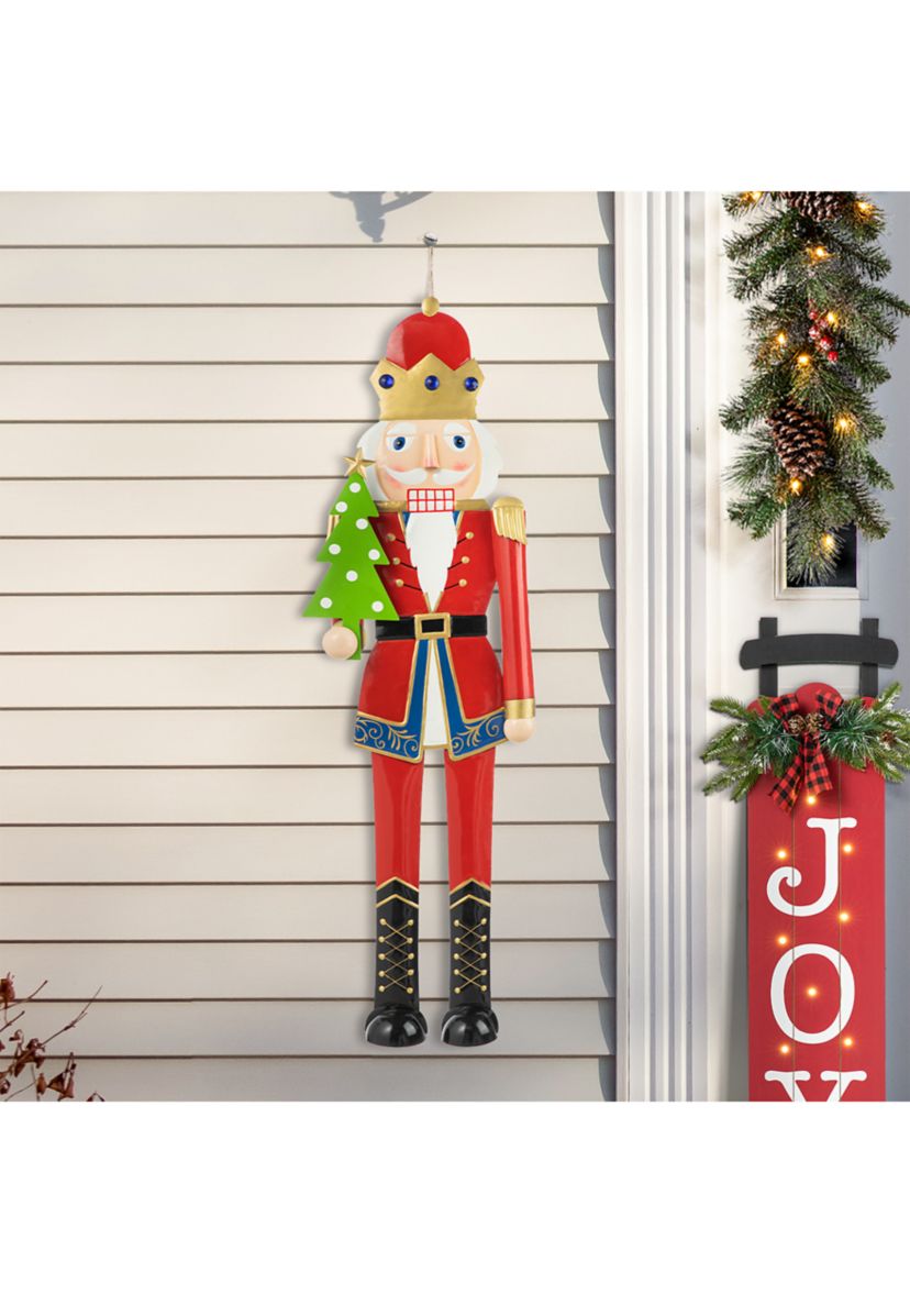 43.25-inchH Metal Christmas Nutcracker Yard Stake or Standing Decor or Hanging Decor (KD, Three Function)
