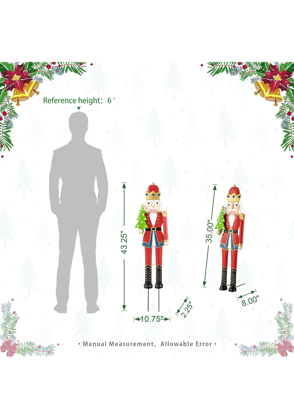 43.25-inchH Metal Christmas Nutcracker Yard Stake or Standing Decor or Hanging Decor (KD, Three Function)