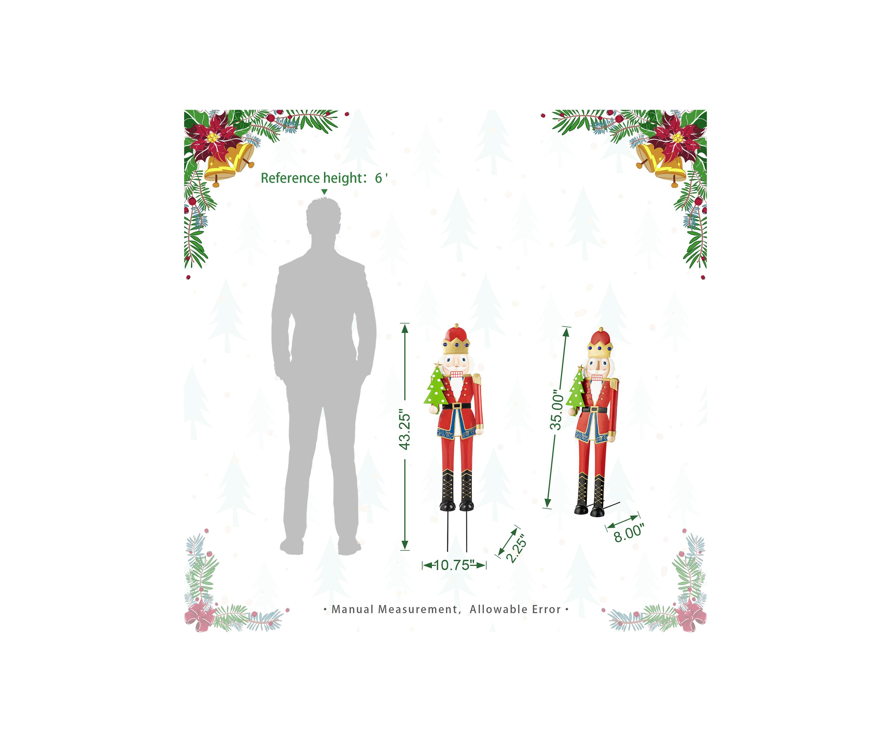 43.25-inchH Metal Christmas Nutcracker Yard Stake or Standing Decor or Hanging Decor (KD, Three Function)