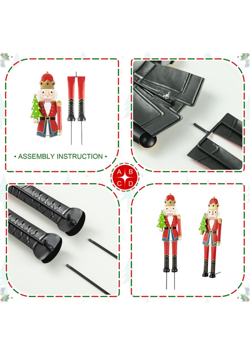43.25-inchH Metal Christmas Nutcracker Yard Stake or Standing Decor or Hanging Decor (KD, Three Function)