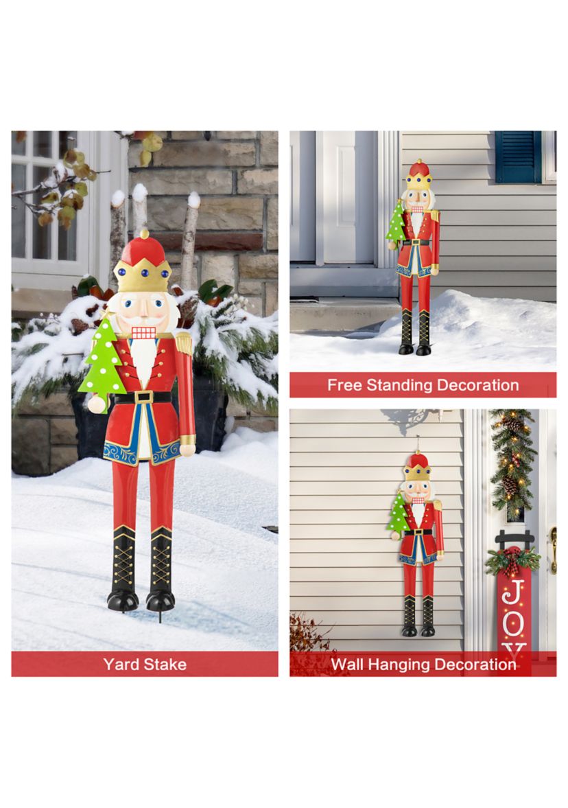 43.25-inchH Metal Christmas Nutcracker Yard Stake or Standing Decor or Hanging Decor (KD, Three Function)