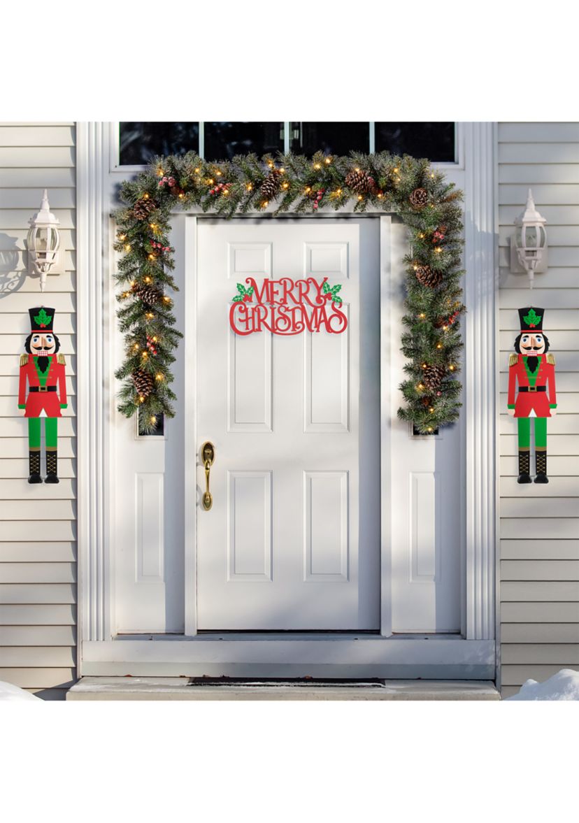 Set of 2 Metal Nutcracker and MERRY CHRISTMAS Yard Stake, KD)