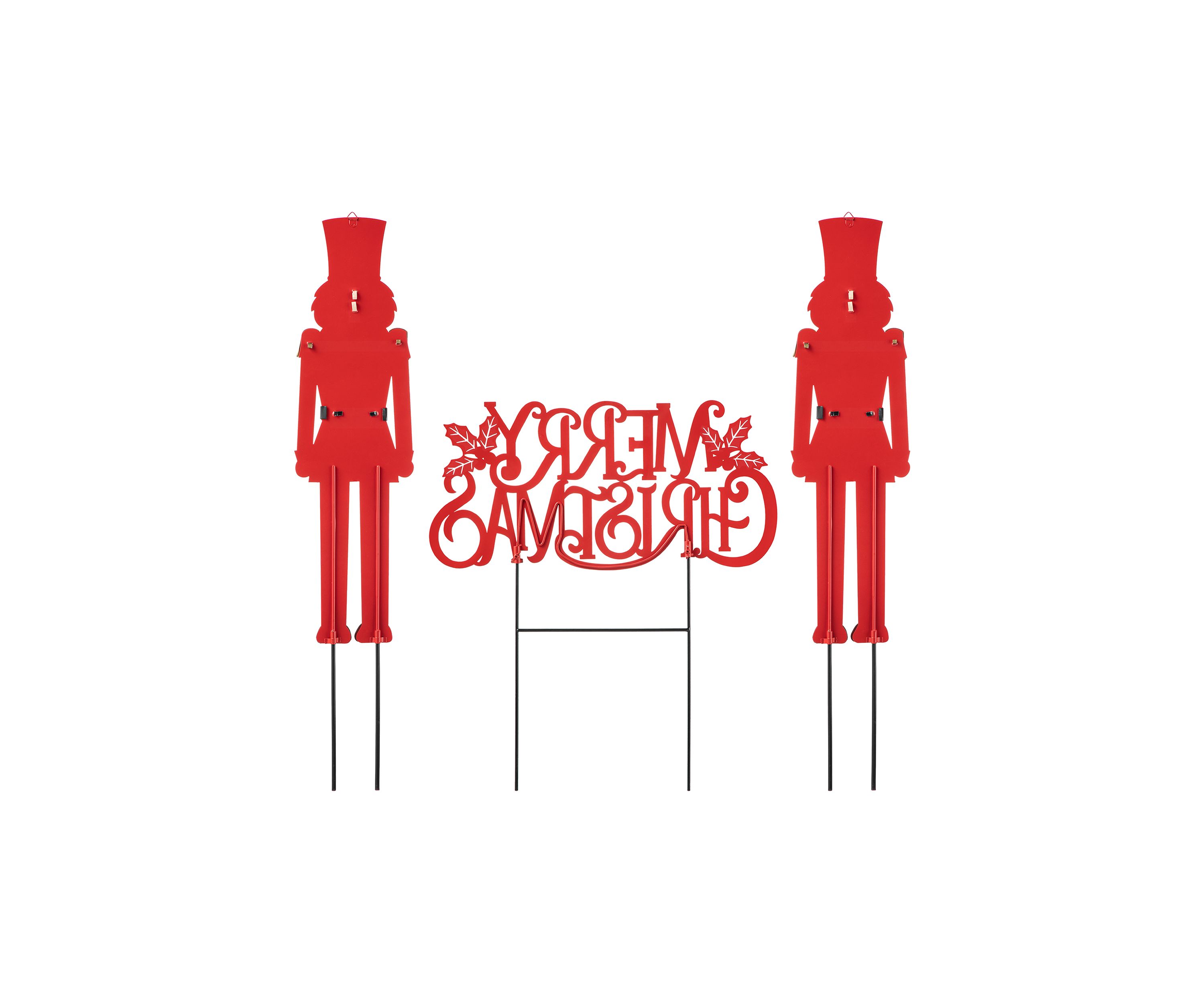 Set of 2 Metal Nutcracker and MERRY CHRISTMAS Yard Stake, KD)