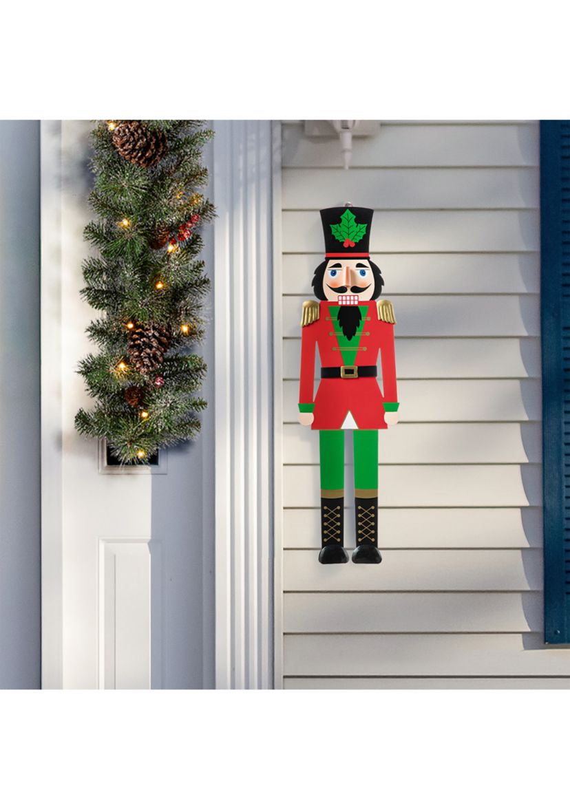 Set of 2 Metal Nutcracker and MERRY CHRISTMAS Yard Stake, KD)