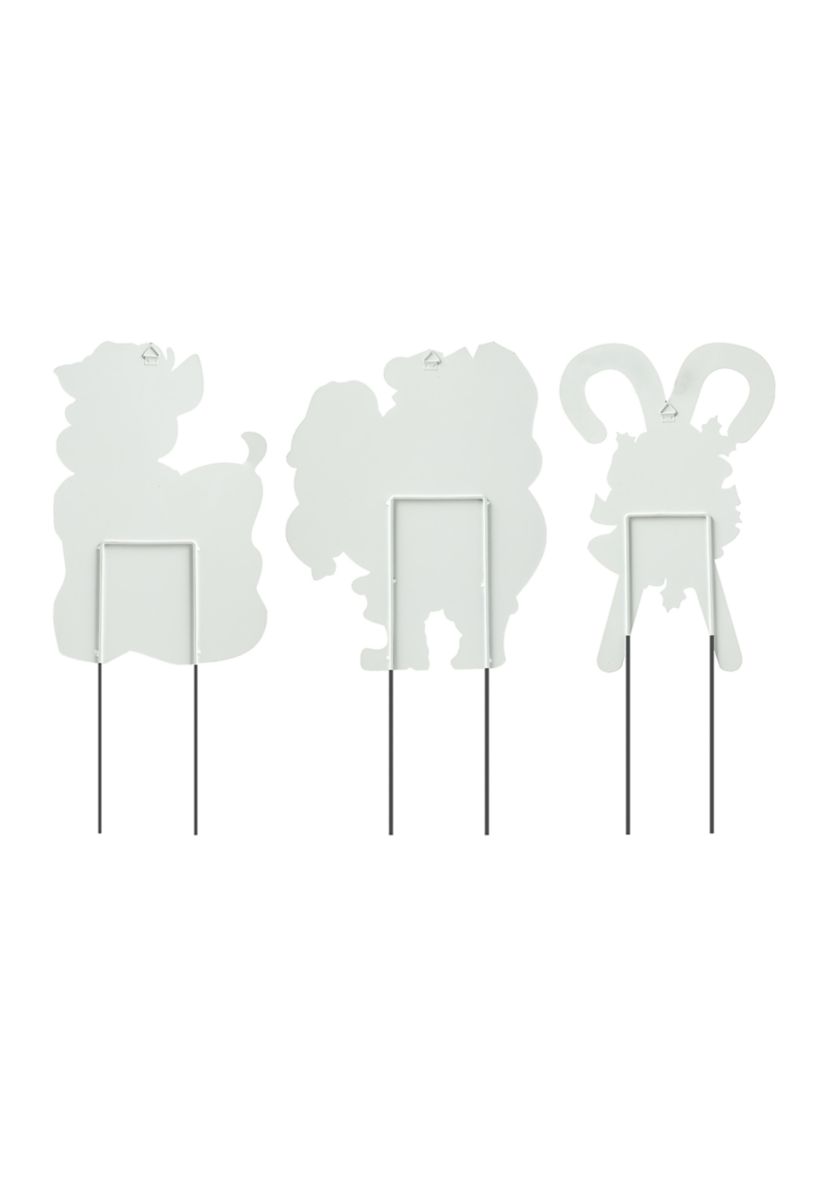 24-inchH Set of 3 Metal Glitter Santa, Reindeer and Candy Cane Yard Stake (KD)