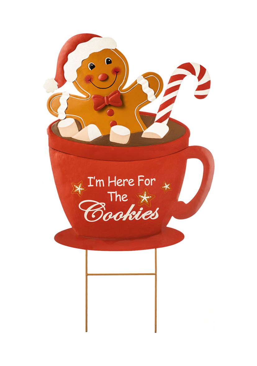 30.25-inchH Metal Gingerbread Man in Coffee Mug Yard Stake (KD)