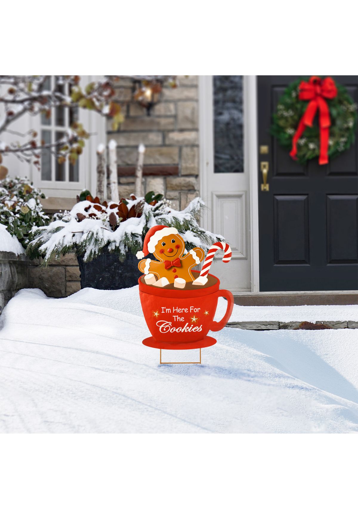 30.25-inchH Metal Gingerbread Man in Coffee Mug Yard Stake (KD)