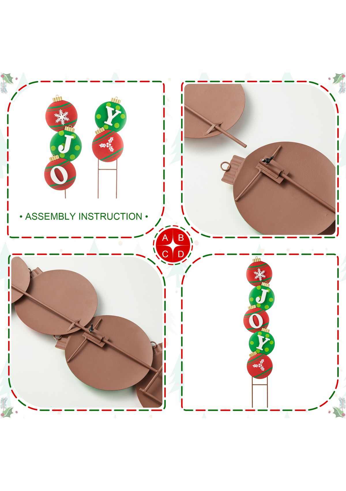 42-inchH Metal JOY Ornament Yard Stake or Wall Decor (KD, Two Function)