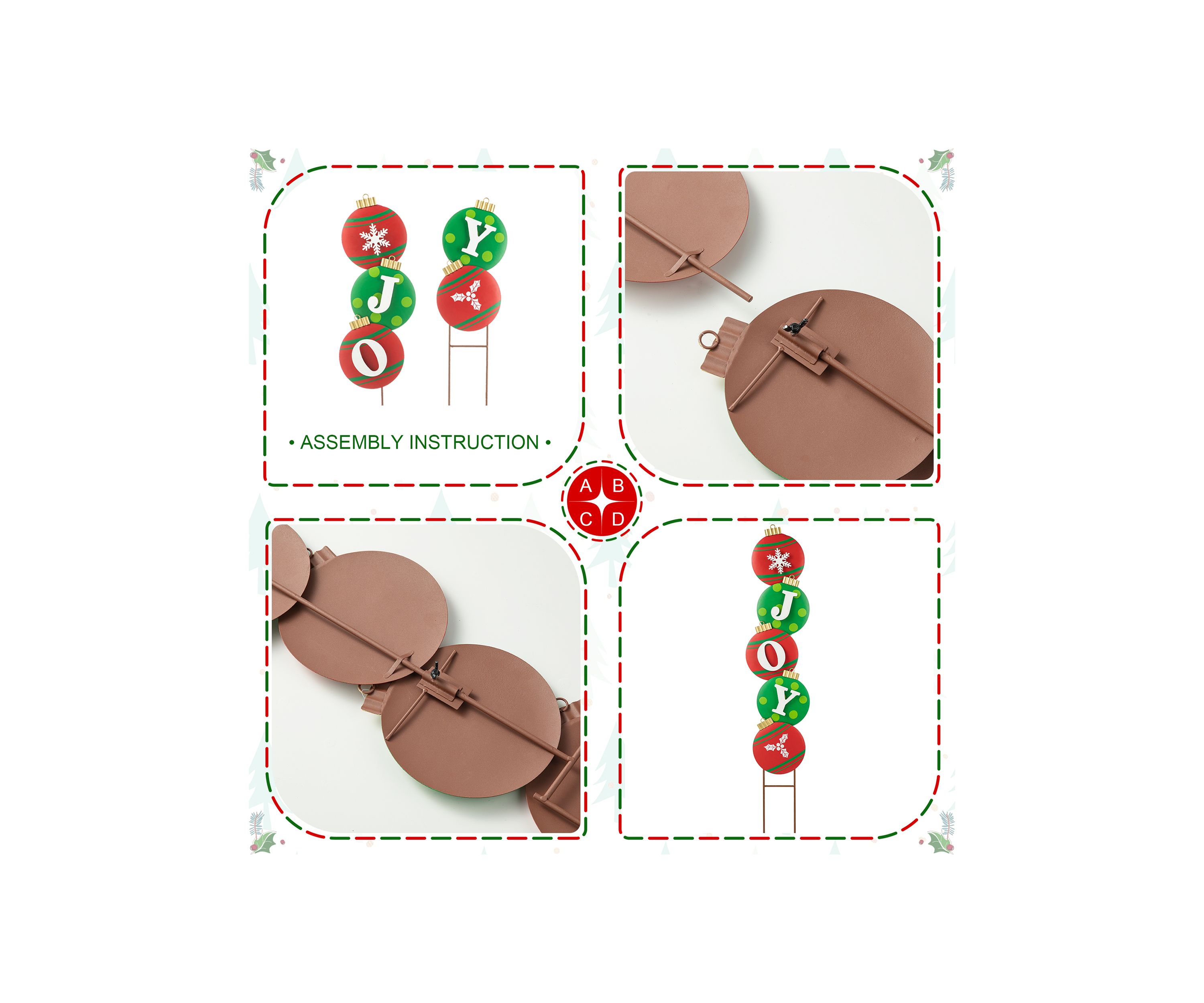 42-inchH Metal JOY Ornament Yard Stake or Wall Decor (KD, Two Function)