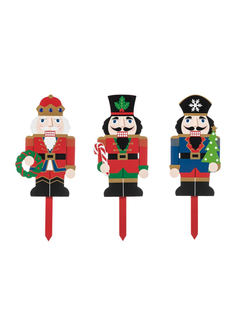 Set of 3 Wooden Nutcracker Yard Stake