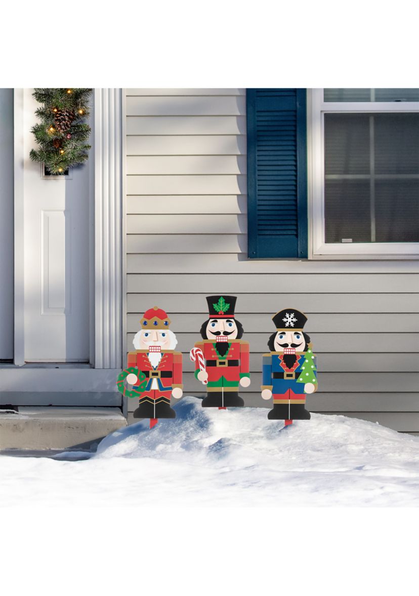 Set of 3 Wooden Nutcracker Yard Stake