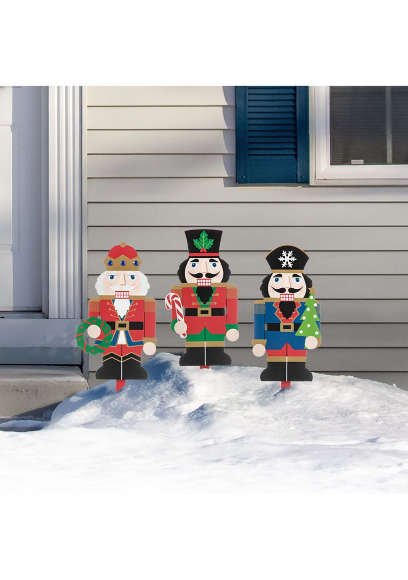 Set of 3 Wooden Nutcracker Yard Stake