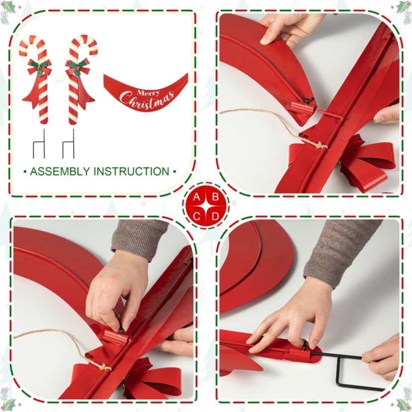 36"L Christmas Metal "Merry Christmas" Candy Cane Yard Stake or Wall Décor(KD,Two Function)