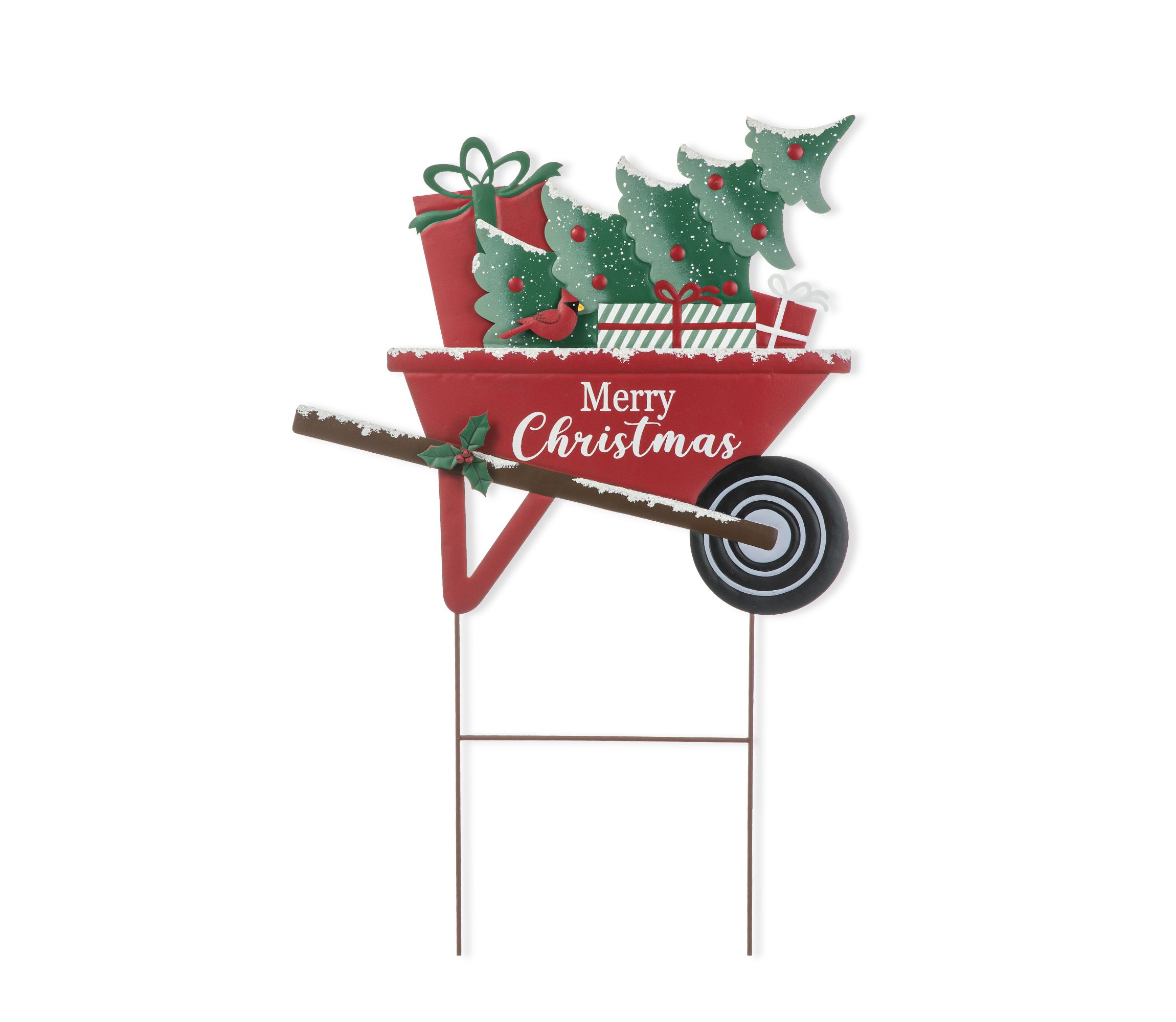 30"H "Merry Christmas" Metal Wagon Yard Stake or Wall Décor(KD,Two Function)