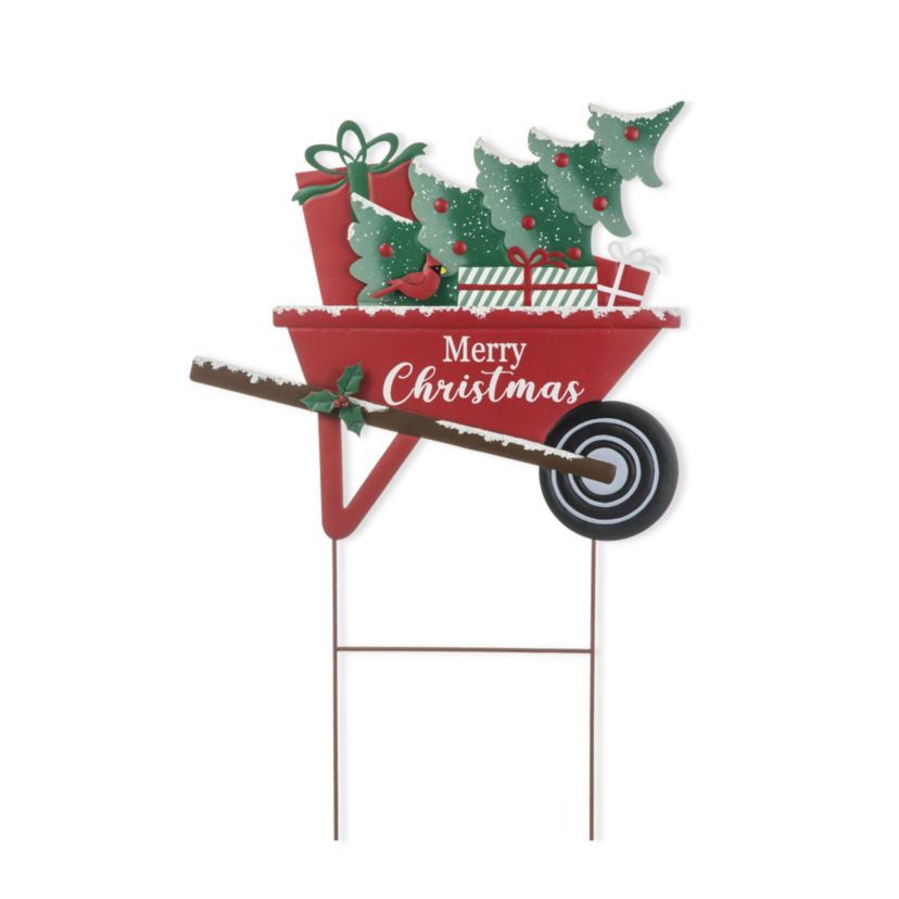 30"H "Merry Christmas" Metal Wagon Yard Stake or Wall Décor(KD,Two Function)