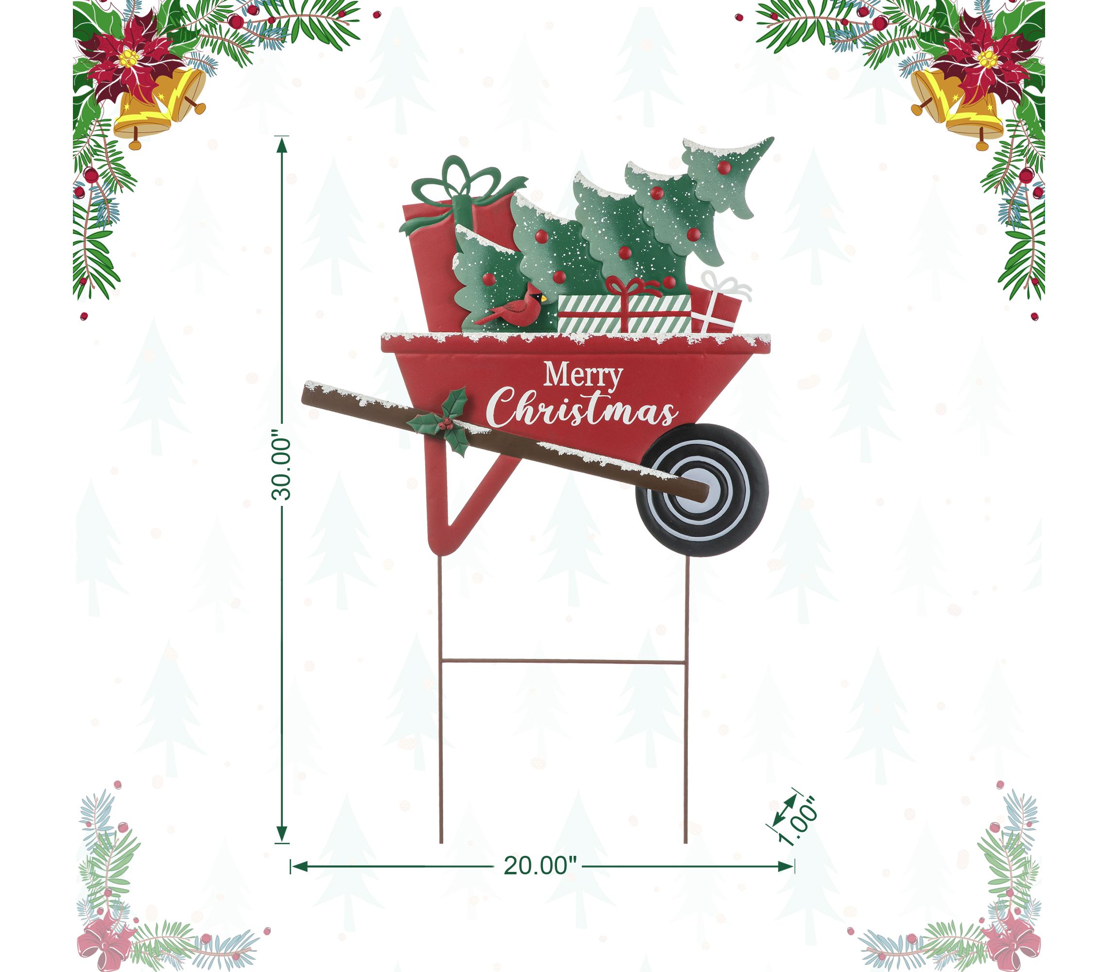 30"H "Merry Christmas" Metal Wagon Yard Stake or Wall Décor(KD,Two Function)