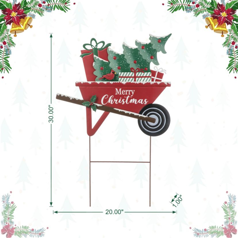 30"H "Merry Christmas" Metal Wagon Yard Stake or Wall Décor(KD,Two Function)