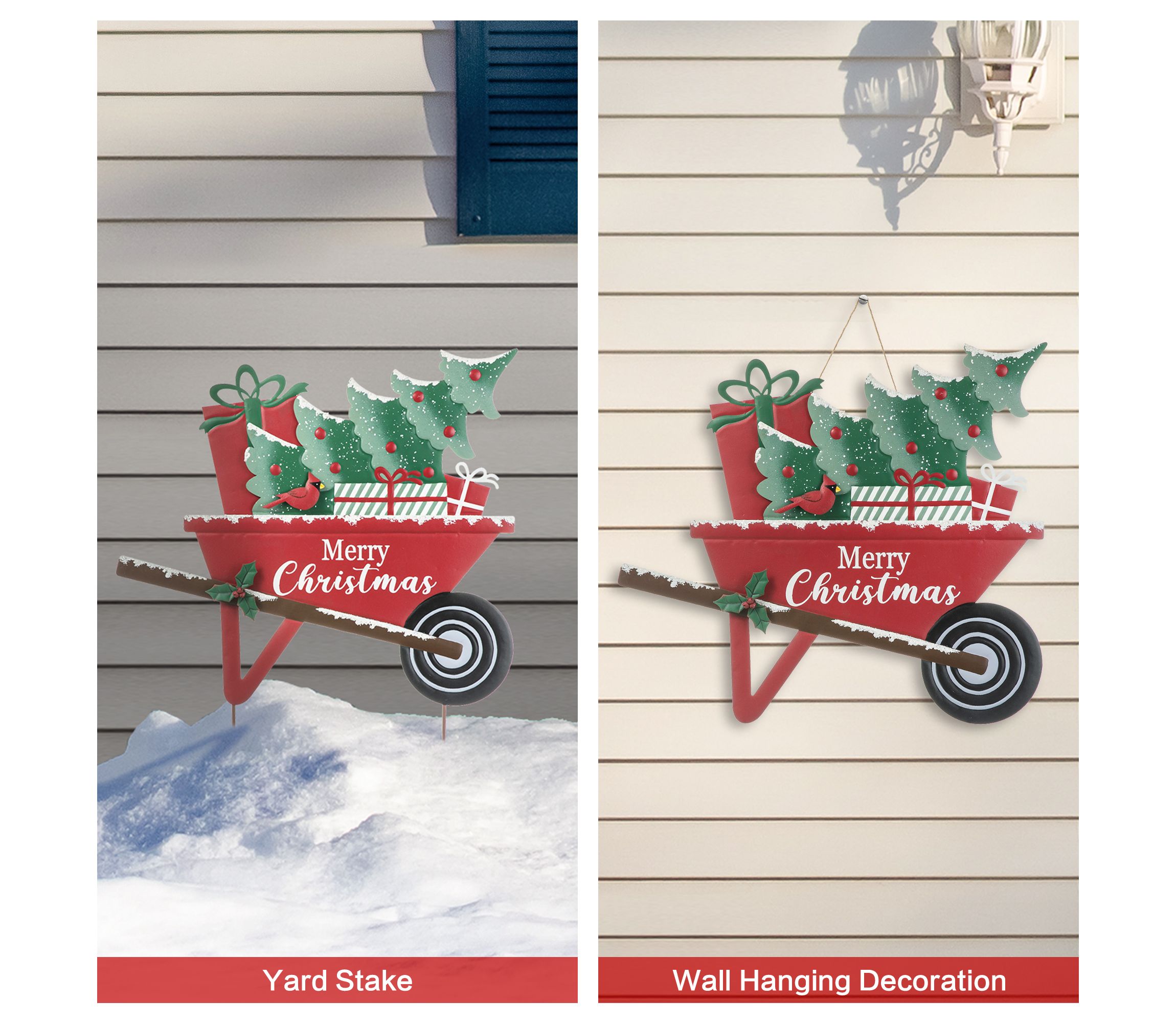 30"H "Merry Christmas" Metal Wagon Yard Stake or Wall Décor(KD,Two Function)