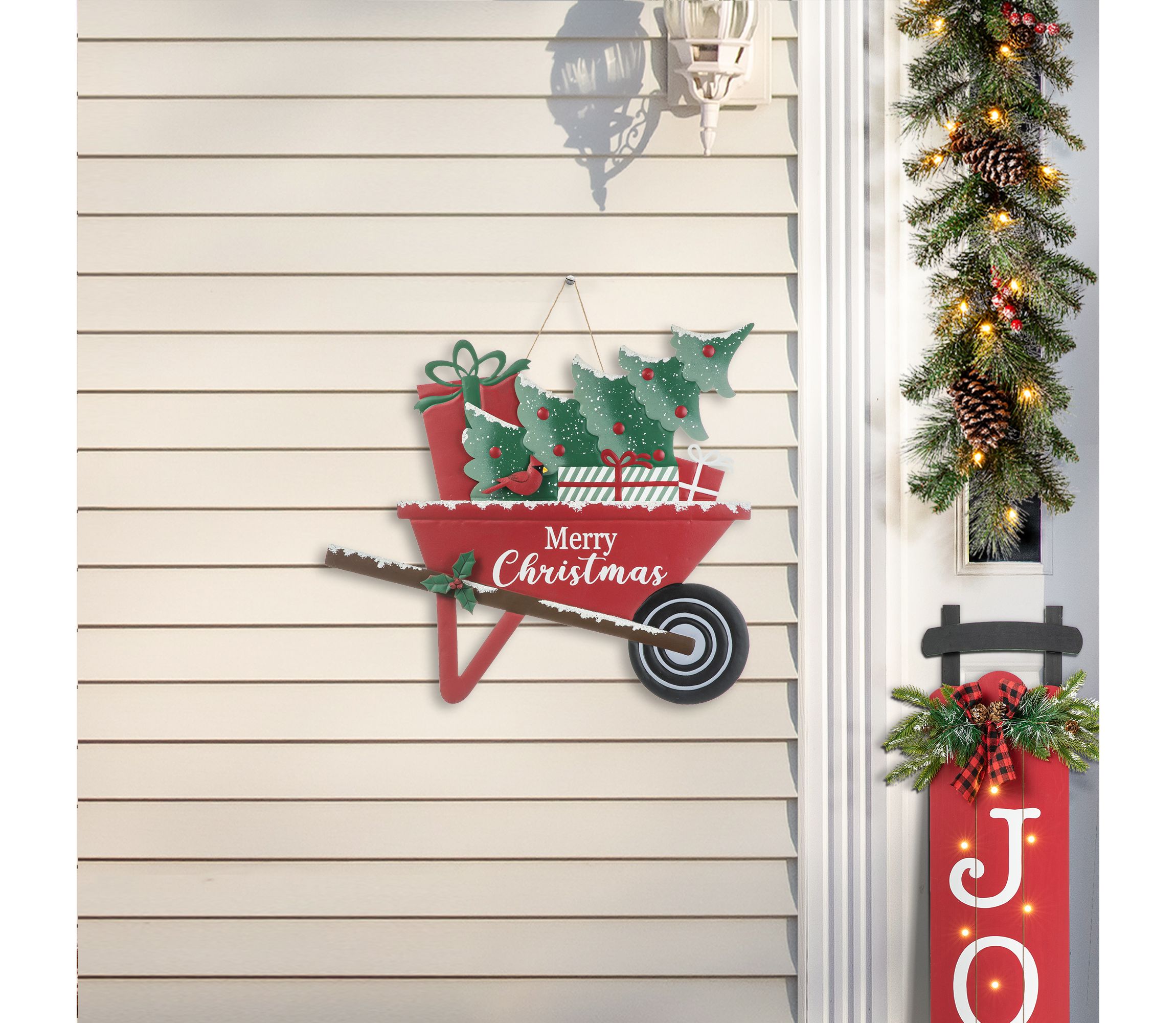 30"H "Merry Christmas" Metal Wagon Yard Stake or Wall Décor(KD,Two Function)