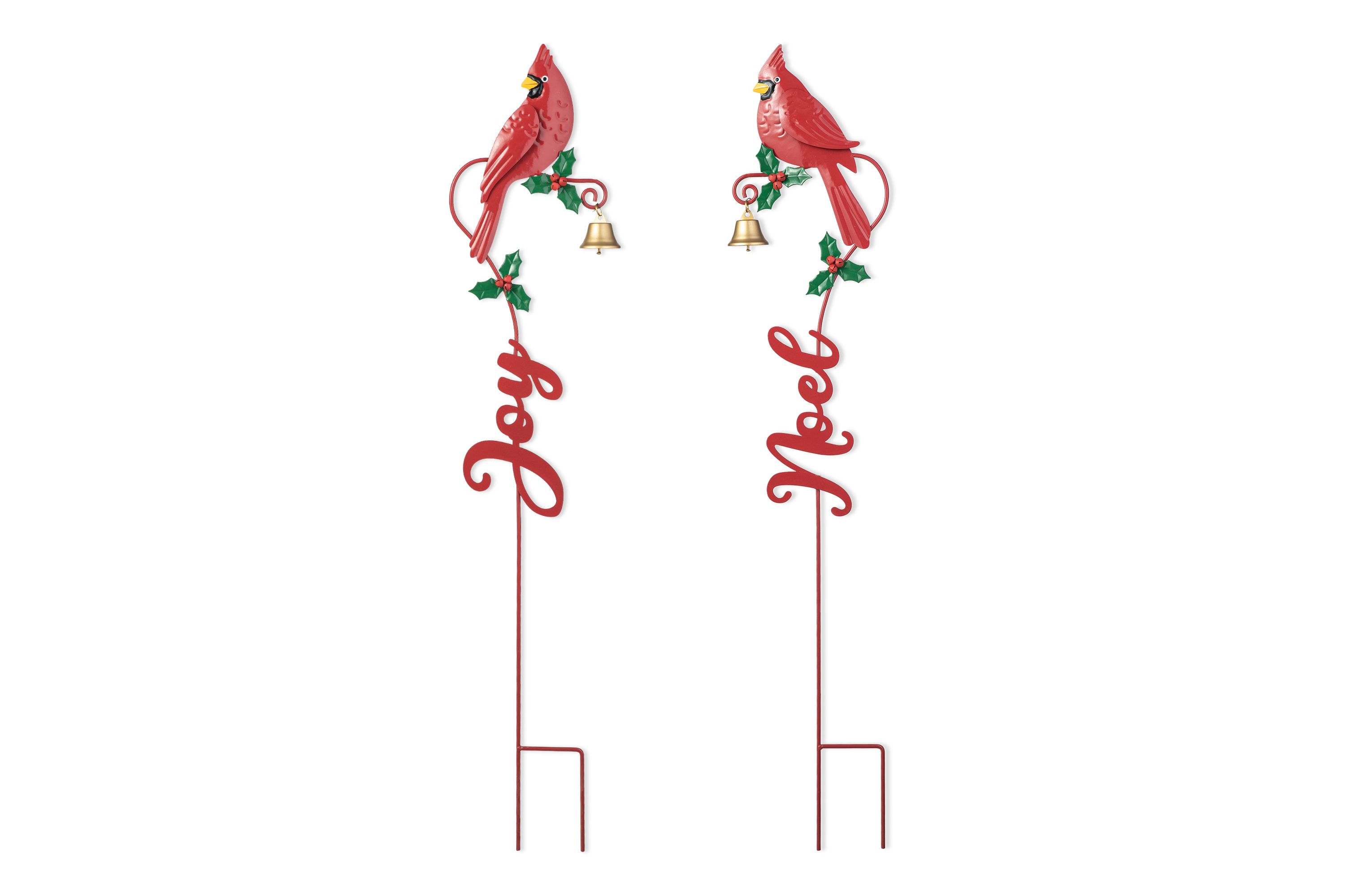 36"H Set of 2 Christmas Metal Cardinal "JOY" and "NOEL" with Bell Yard Stake or Wall Décor(KD,Two Function)