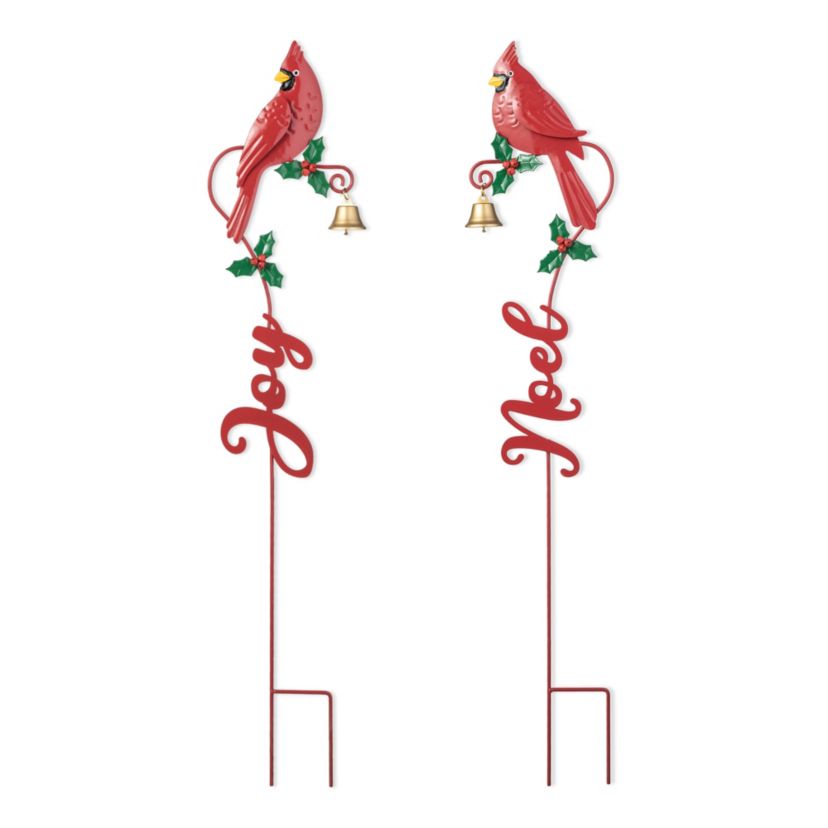 36"H Set of 2 Christmas Metal Cardinal "JOY" and "NOEL" with Bell Yard Stake or Wall Décor(KD,Two Function)