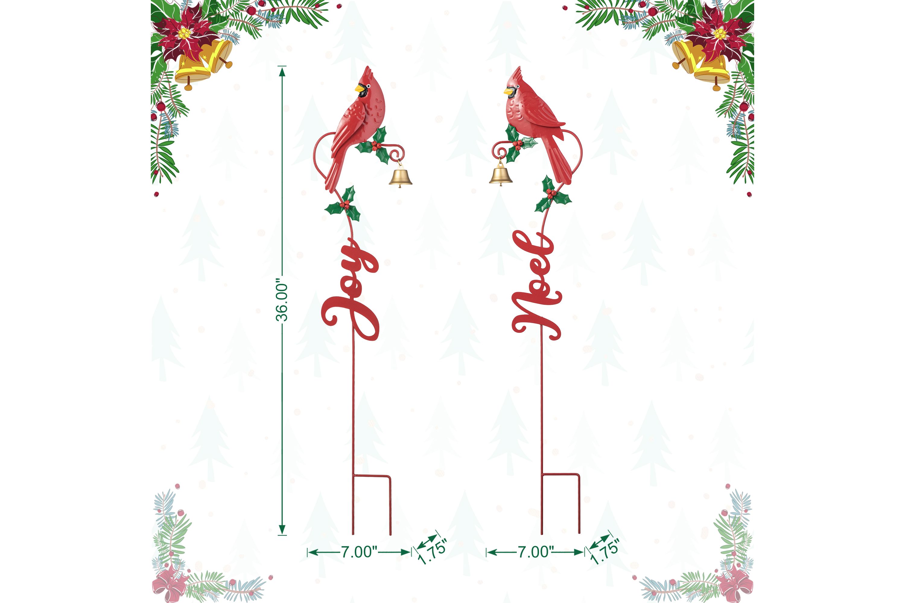 36"H Set of 2 Christmas Metal Cardinal "JOY" and "NOEL" with Bell Yard Stake or Wall Décor(KD,Two Function)