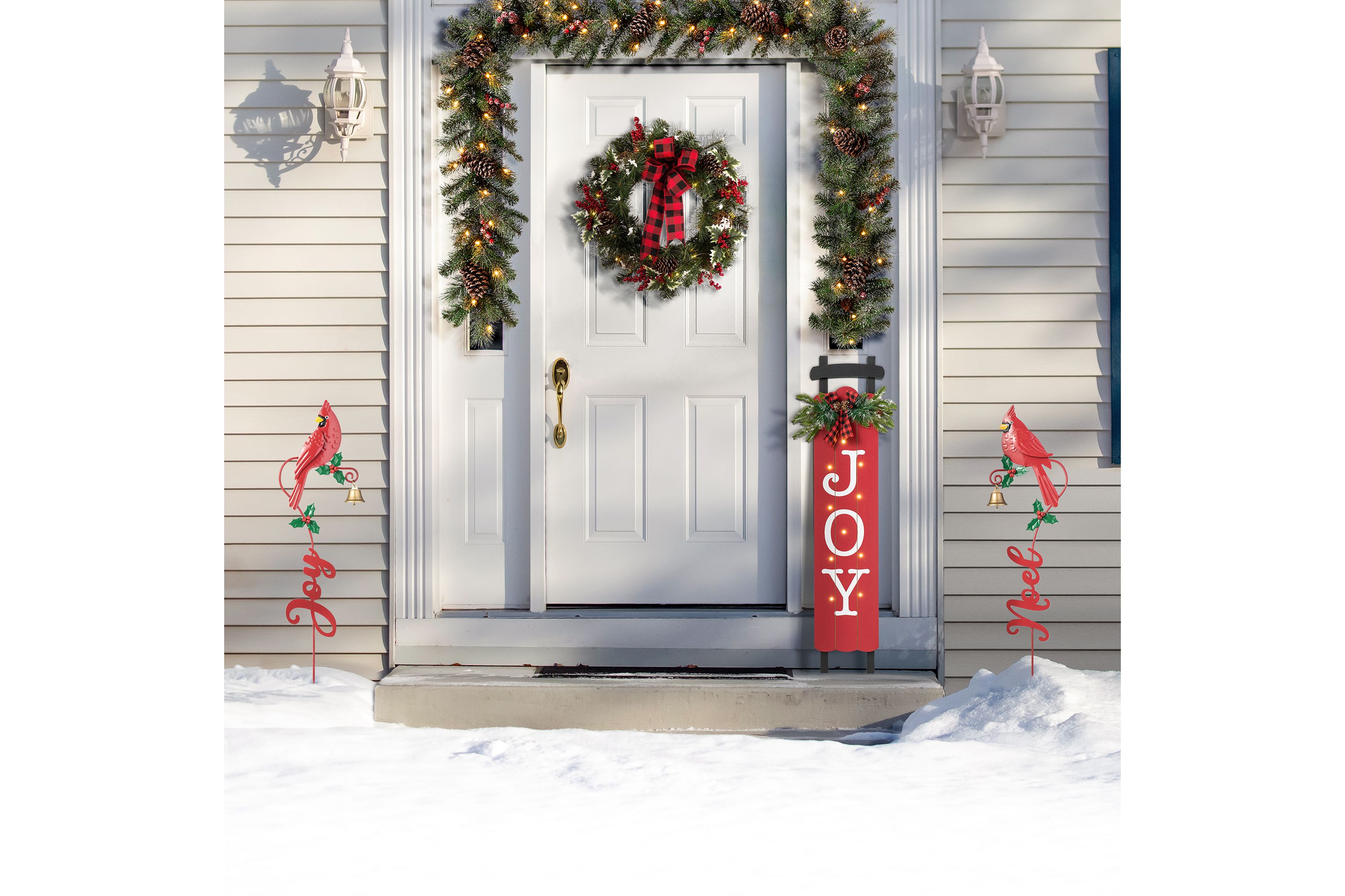 36"H Set of 2 Christmas Metal Cardinal "JOY" and "NOEL" with Bell Yard Stake or Wall Décor(KD,Two Function)