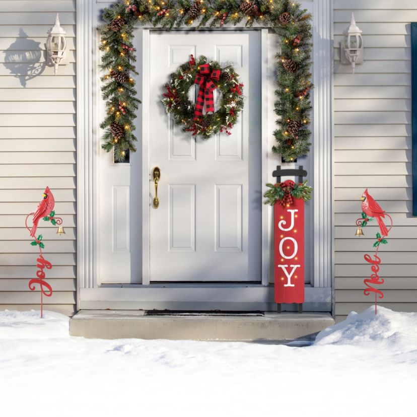 36"H Set of 2 Christmas Metal Cardinal "JOY" and "NOEL" with Bell Yard Stake or Wall Décor(KD,Two Function)