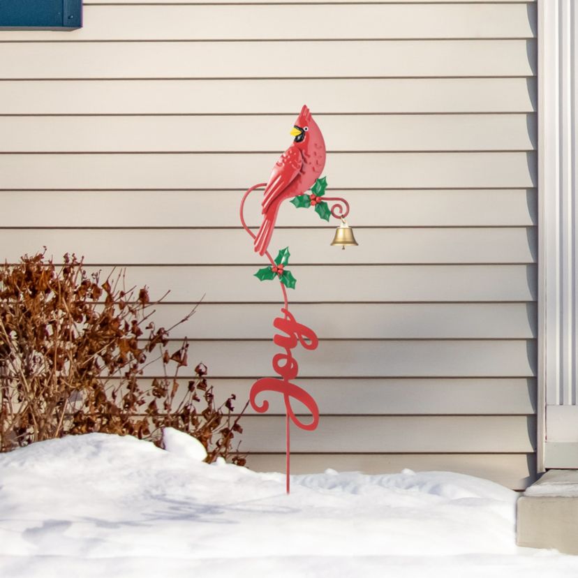 36"H Set of 2 Christmas Metal Cardinal "JOY" and "NOEL" with Bell Yard Stake or Wall Décor(KD,Two Function)
