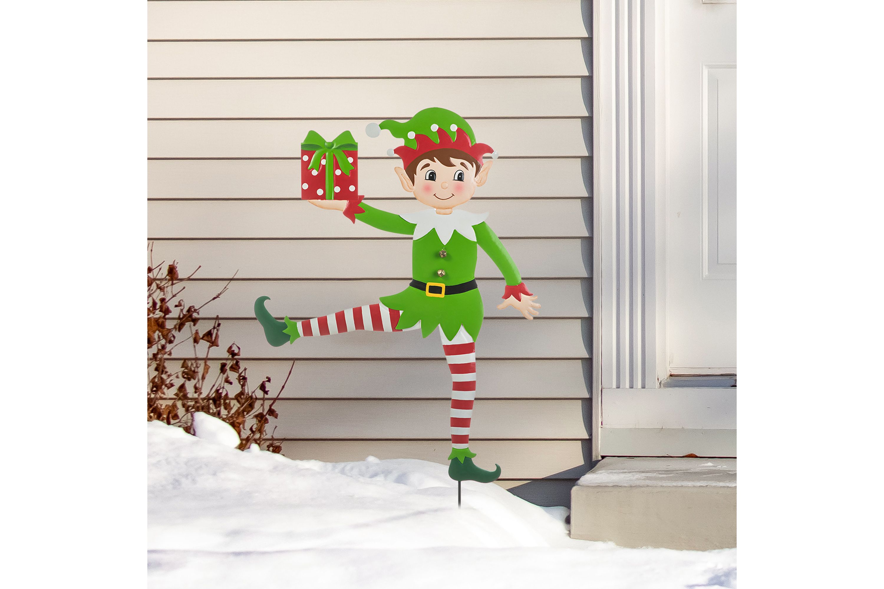 35.75"H Set of 2 Christmas Metal Dancing Elf Yard Stake or Wall Décor(KD,Two Function)