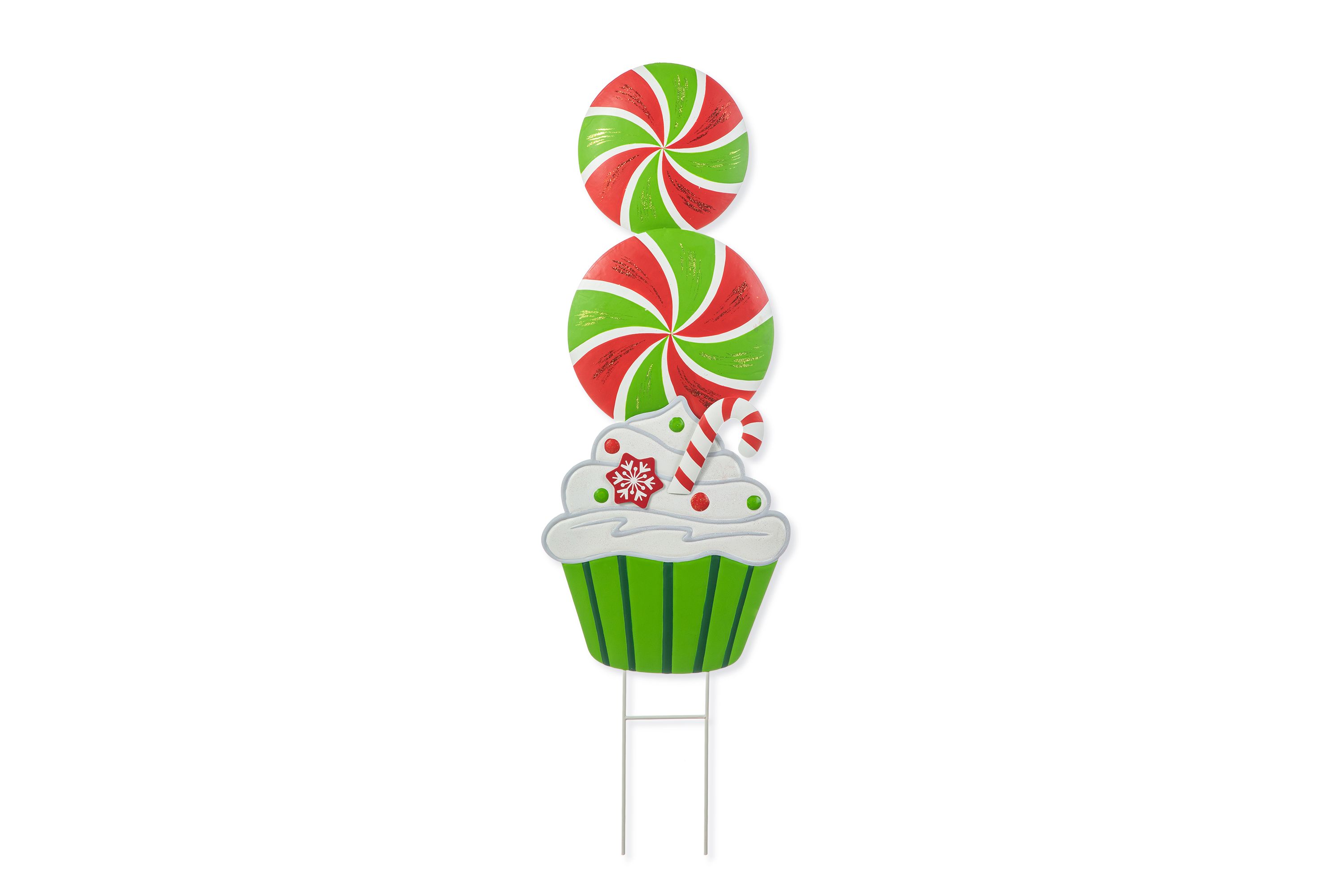 36.25"H Christmas Metal Peppermint and Cupcake Yard Stake (KD)