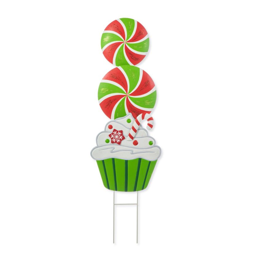 36.25"H Christmas Metal Peppermint and Cupcake Yard Stake (KD)