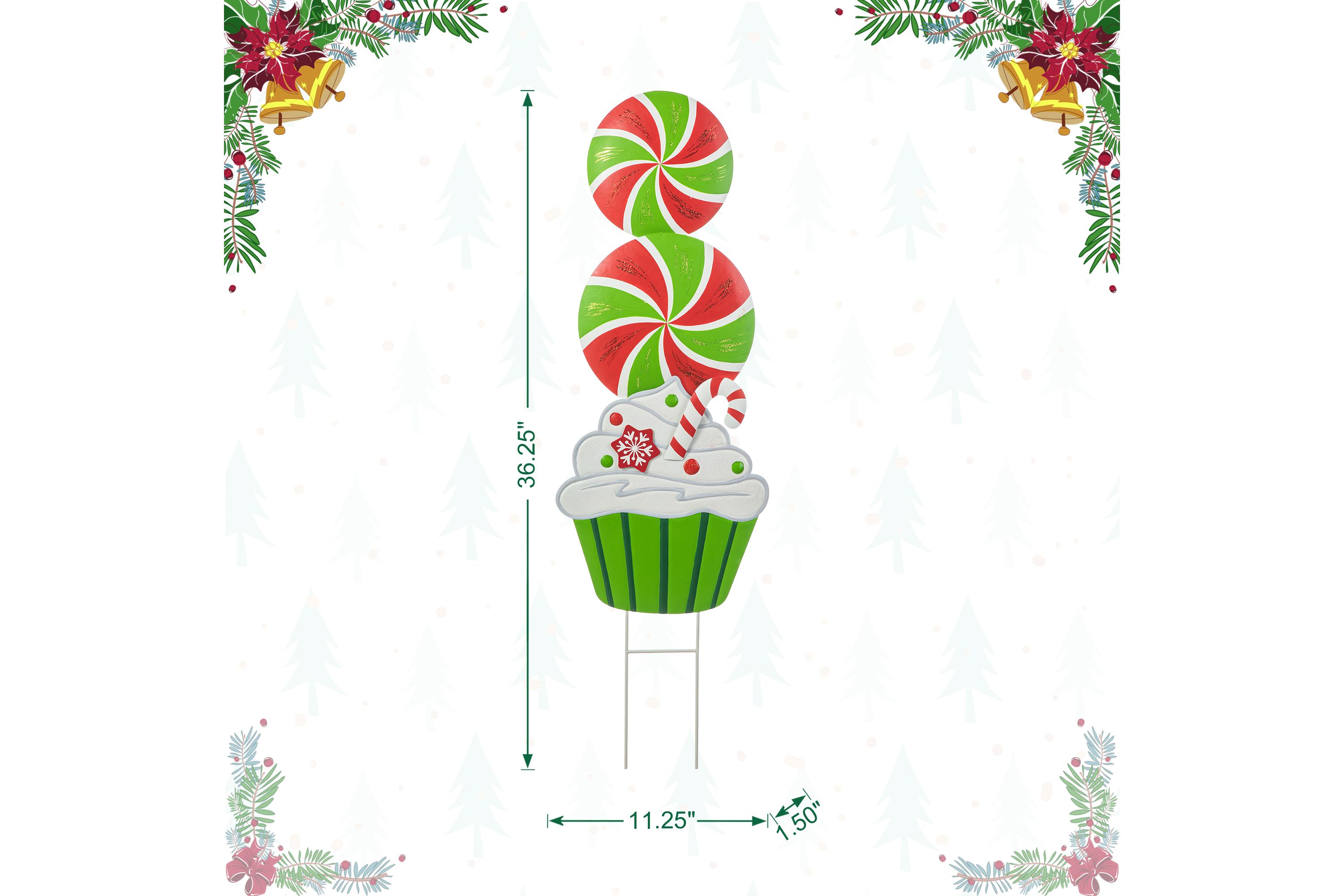 36.25"H Christmas Metal Peppermint and Cupcake Yard Stake (KD)