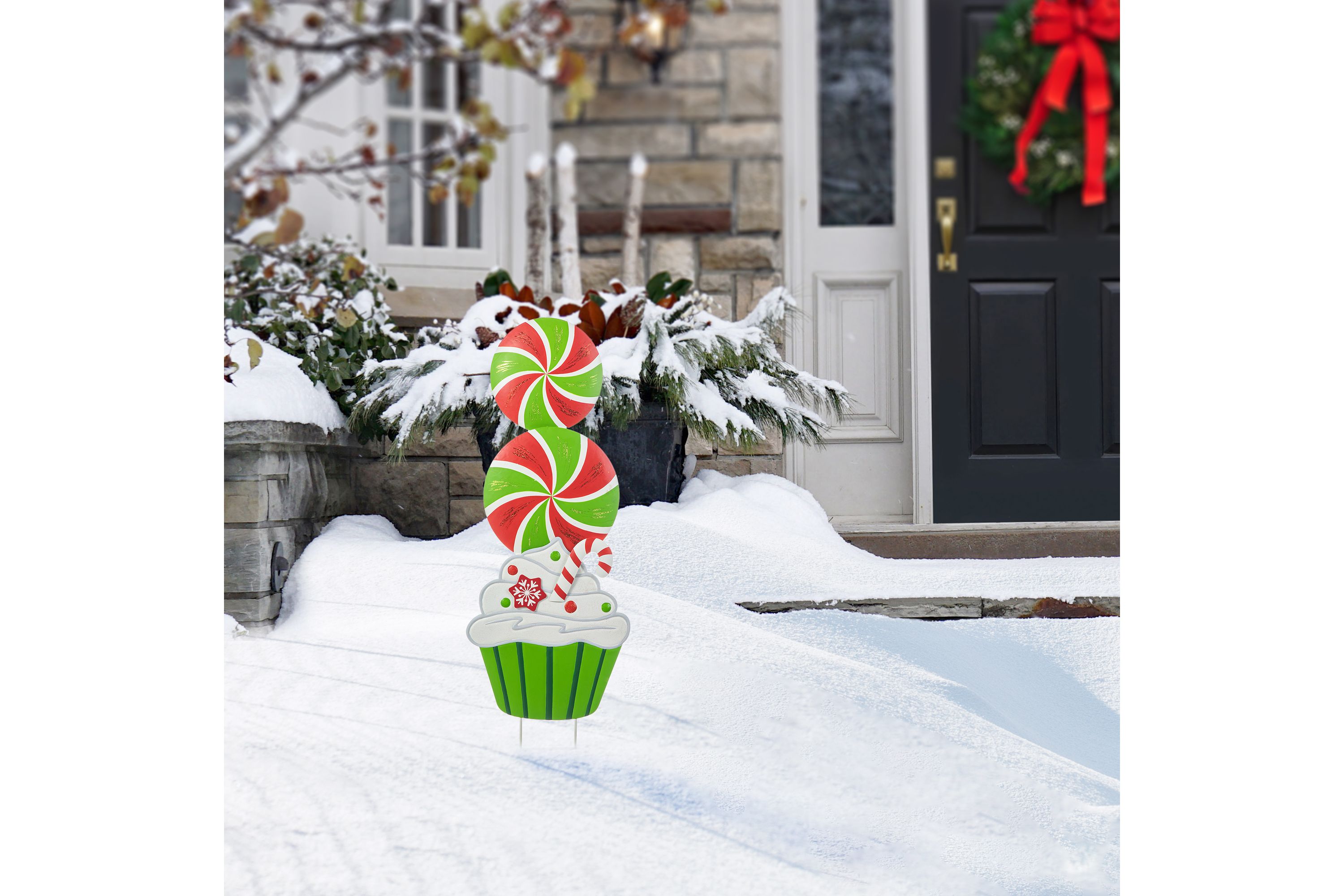 36.25"H Christmas Metal Peppermint and Cupcake Yard Stake (KD)