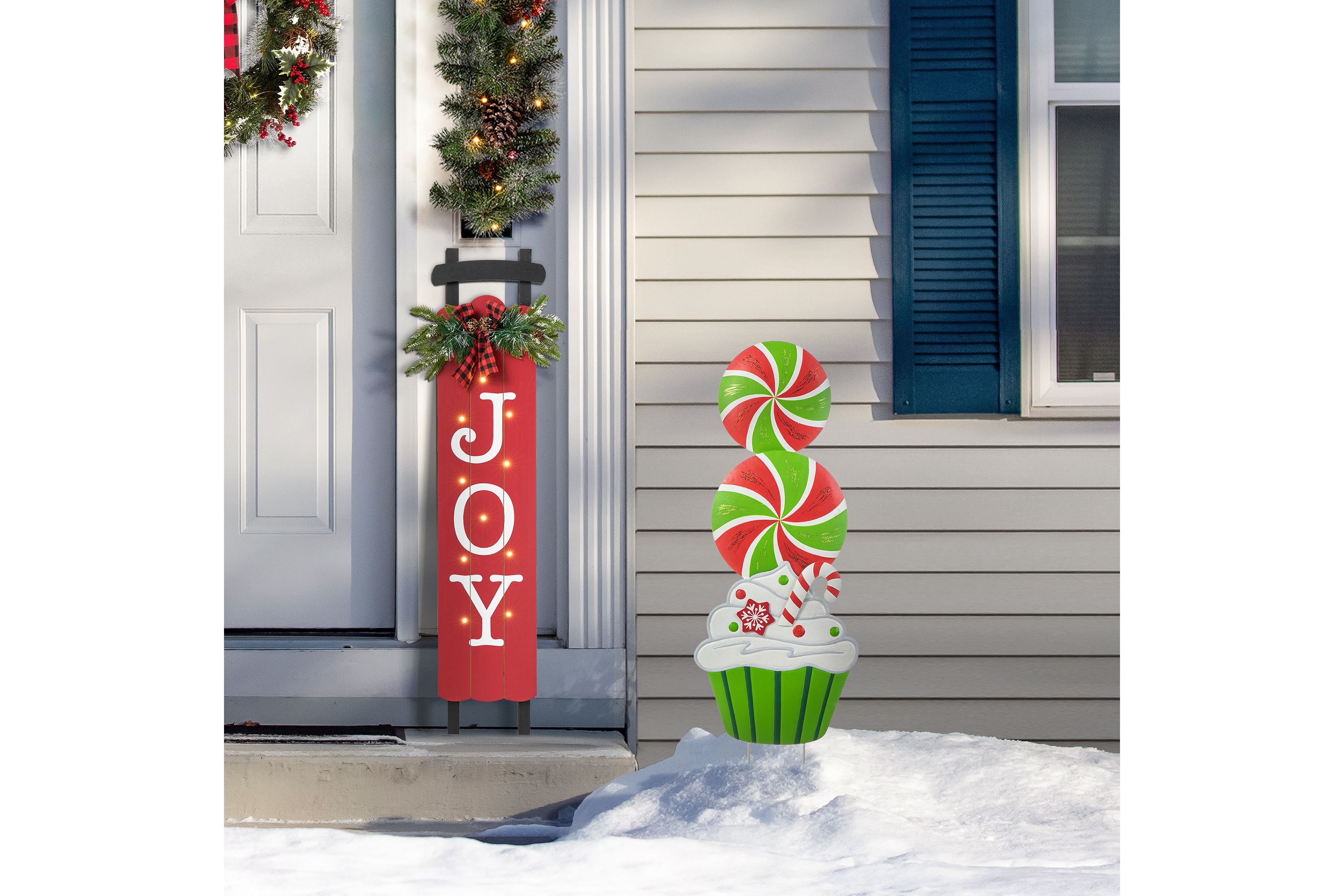 36.25"H Christmas Metal Peppermint and Cupcake Yard Stake (KD)