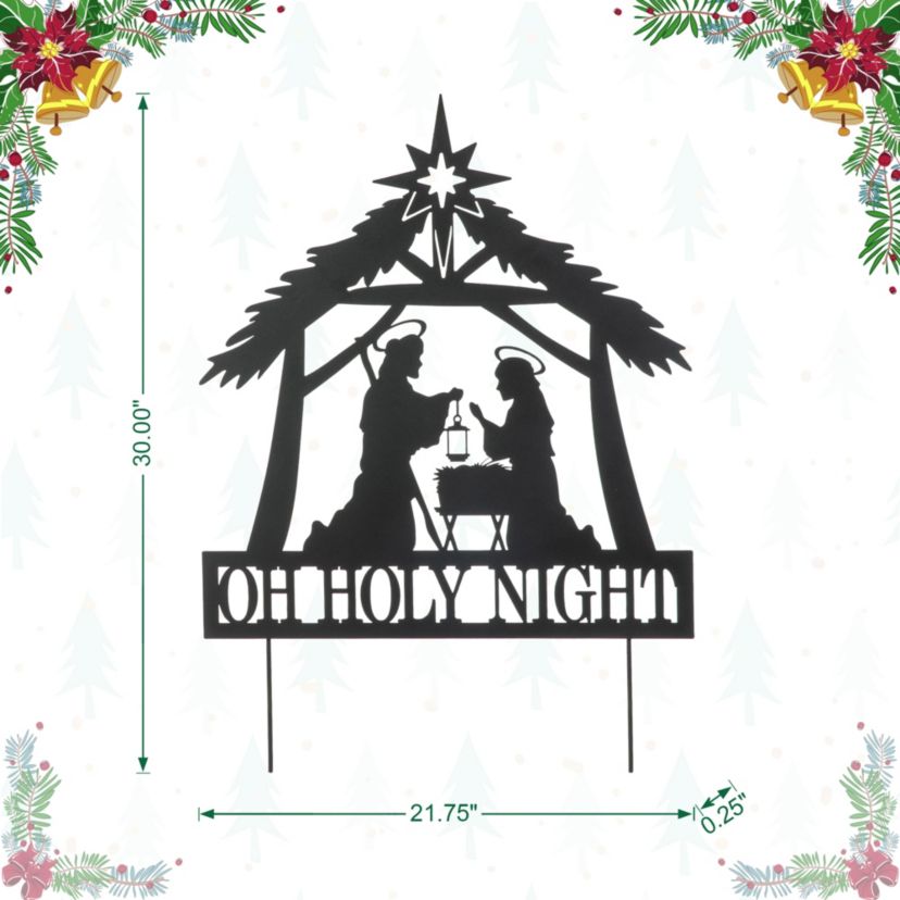 30"H Christmas Metal Silhouette Nativity Yard Stake or Wall Décor(KD,Two Function)