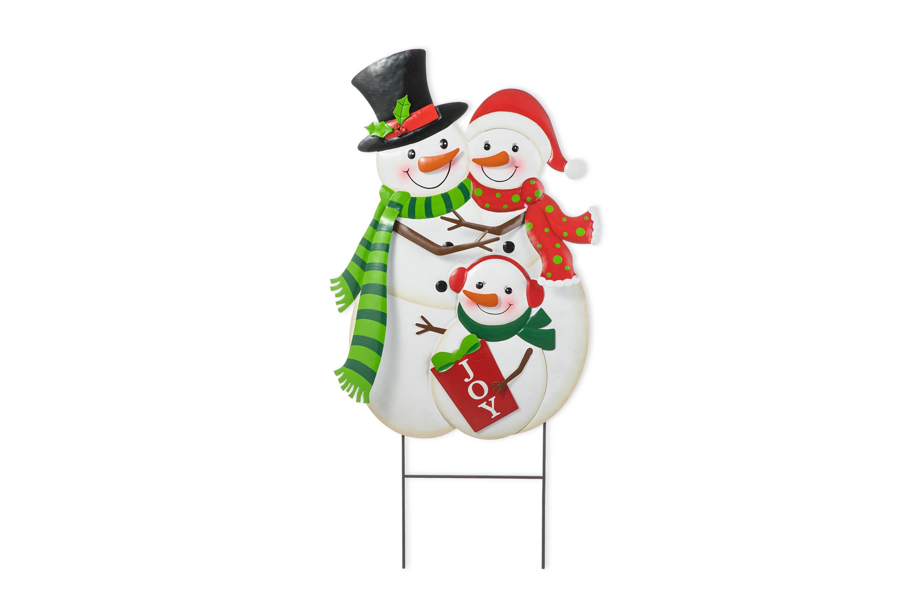 30"H Christmas Metal Snowman Family Yard Stake or Standing Décor or Hanging Décor (KD, Three Function)