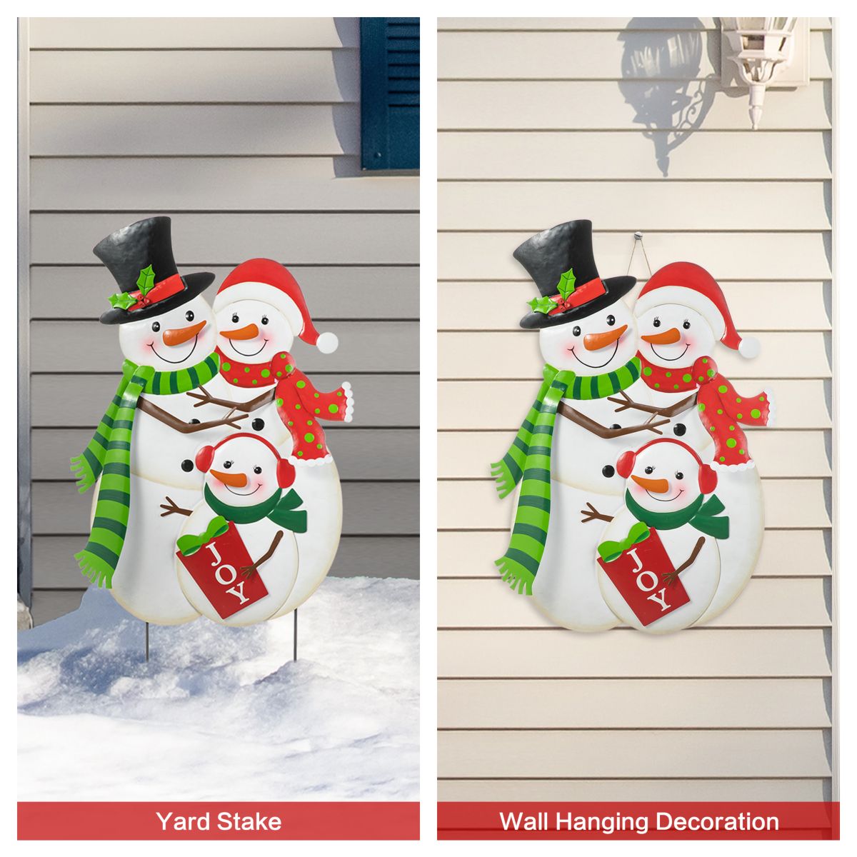 30"H Christmas Metal Snowman Family Yard Stake or Standing Décor or Hanging Décor (KD, Three Function)