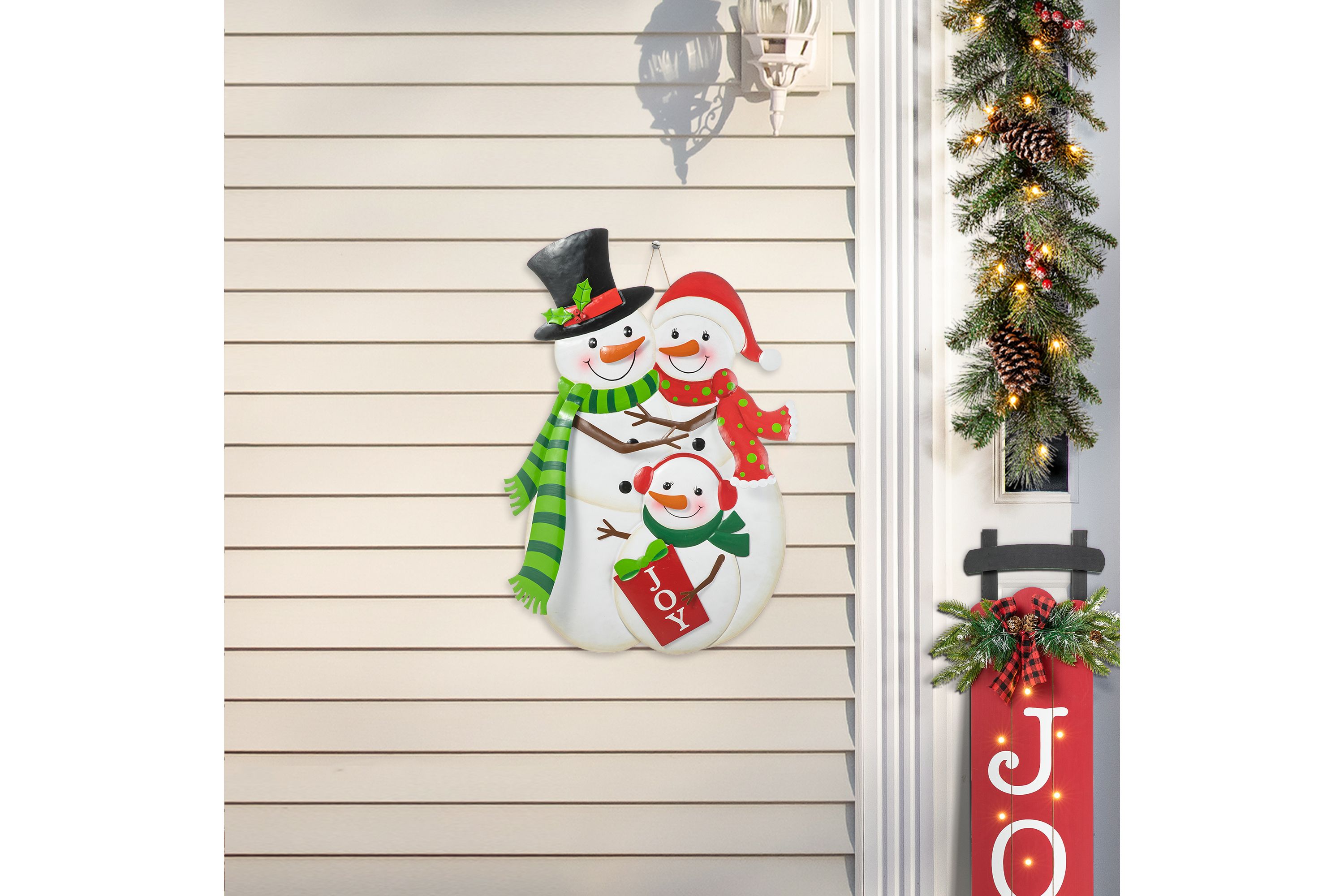 30"H Christmas Metal Snowman Family Yard Stake or Standing Décor or Hanging Décor (KD, Three Function)