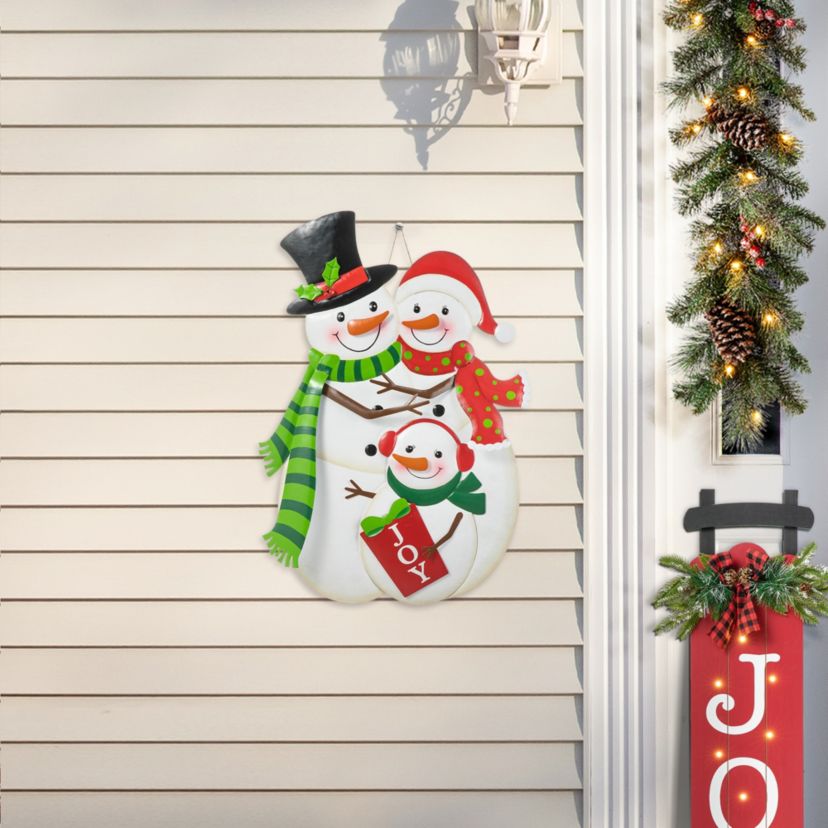 30"H Christmas Metal Snowman Family Yard Stake or Standing Décor or Hanging Décor (KD, Three Function)