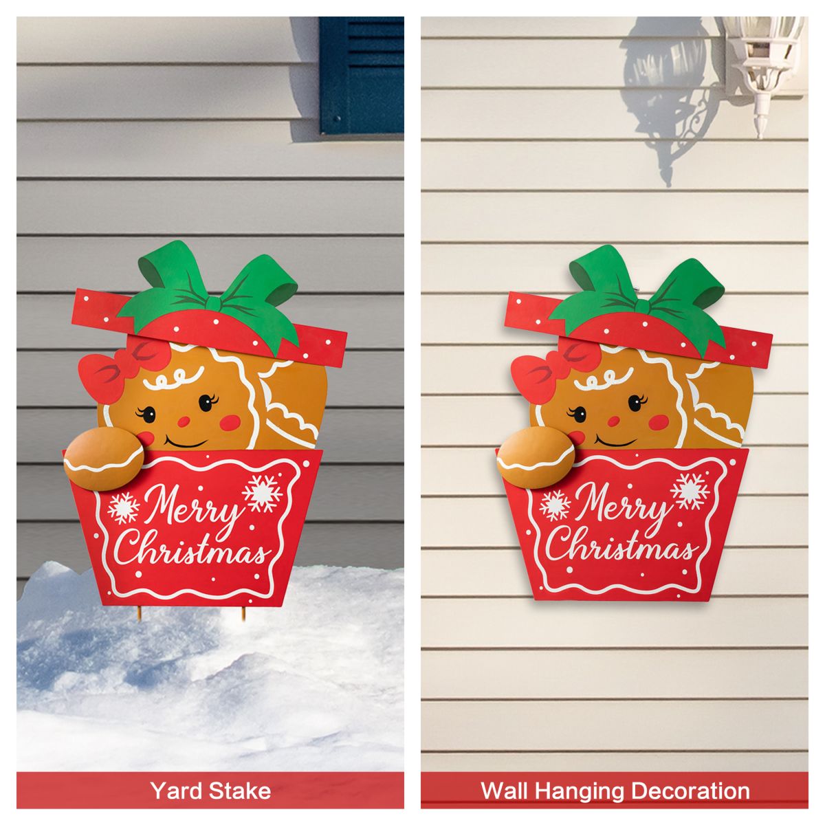 24"H Christmas Metal Gingerbread Giftbox Yard Stake or Standing Decor or Wall Decor (KD, Three Function)