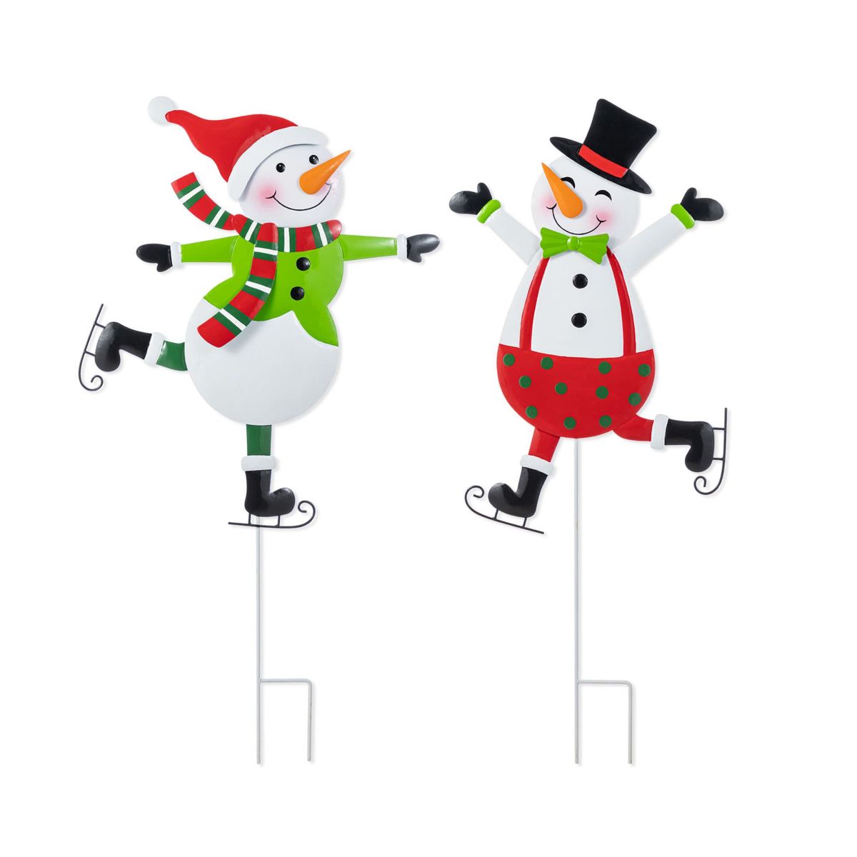 S/2 36"H Metal Christmas Skiing Snowmen Yard Stake(KD)