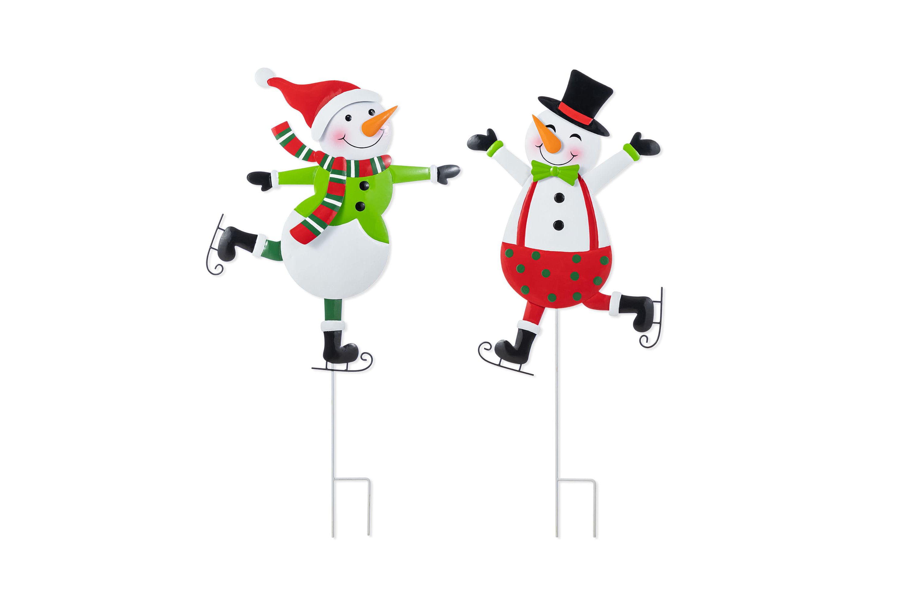 S/2 36"H Metal Christmas Skiing Snowmen Yard Stake(KD)