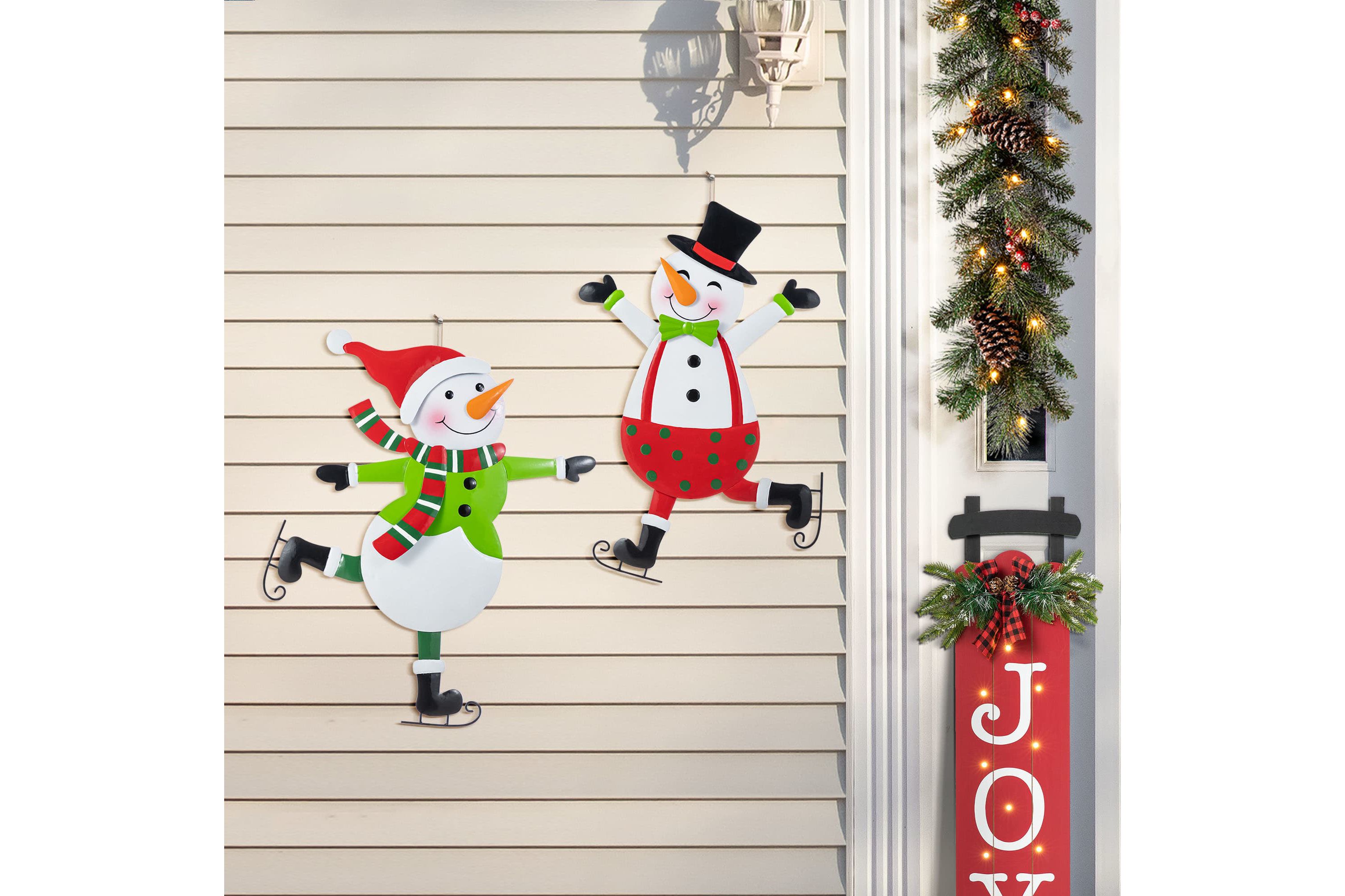 S/2 36"H Metal Christmas Skiing Snowmen Yard Stake(KD)