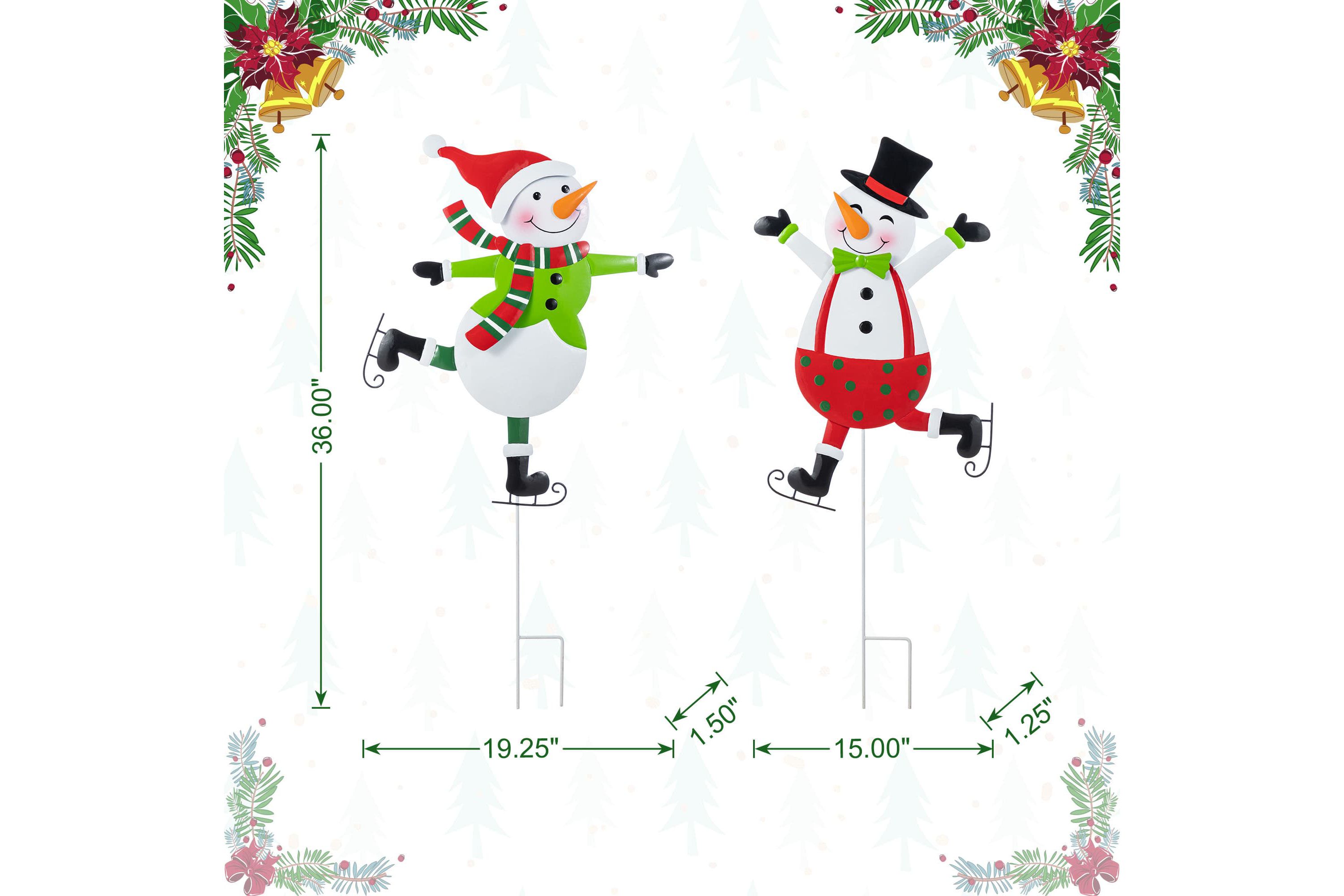 S/2 36"H Metal Christmas Skiing Snowmen Yard Stake(KD)