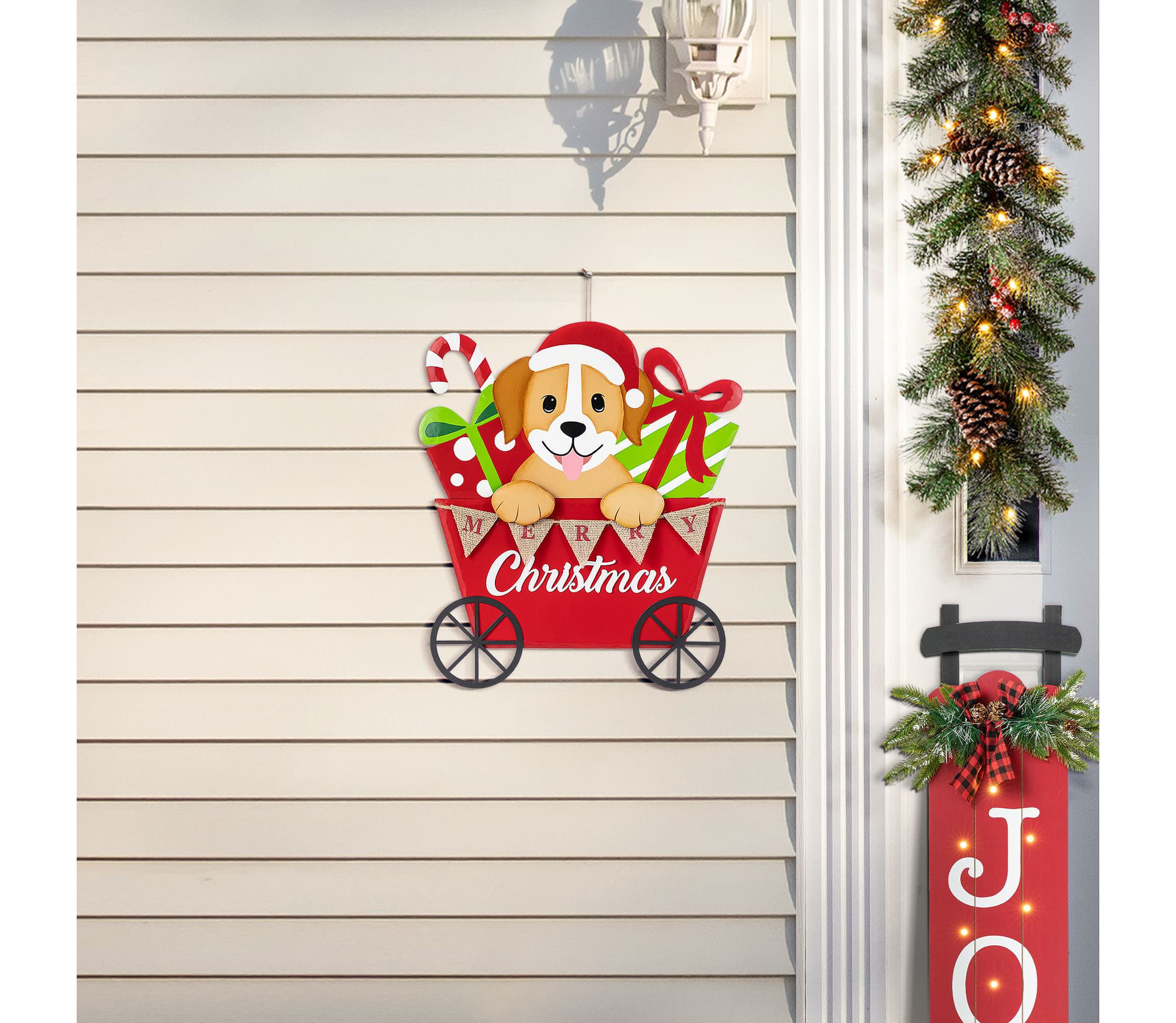 24"H Metal Christmas Dog and Gift Cart Yard Stake(KD)