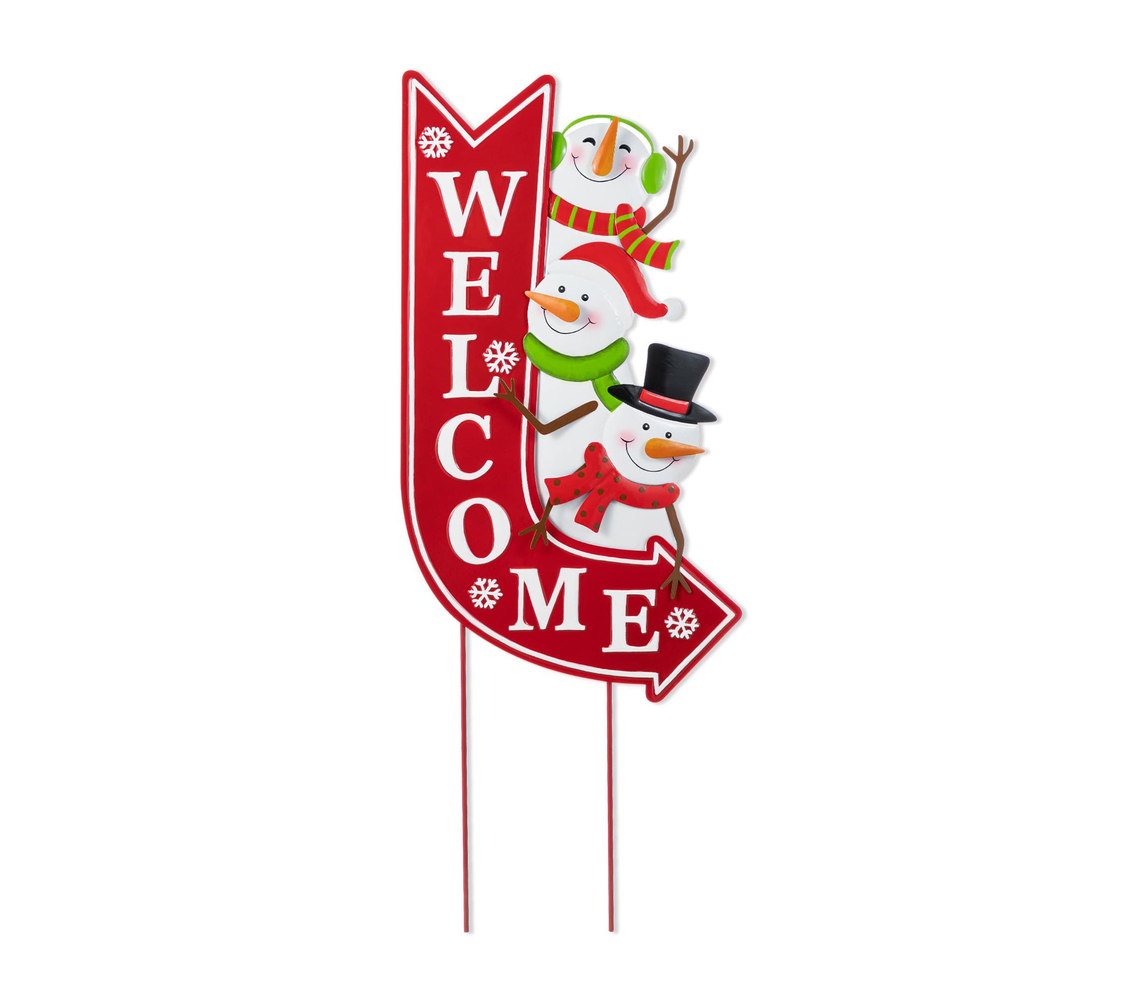 35.75"H Metal Christmas Snowmen Arrow Welcome Yard Stake(KD)