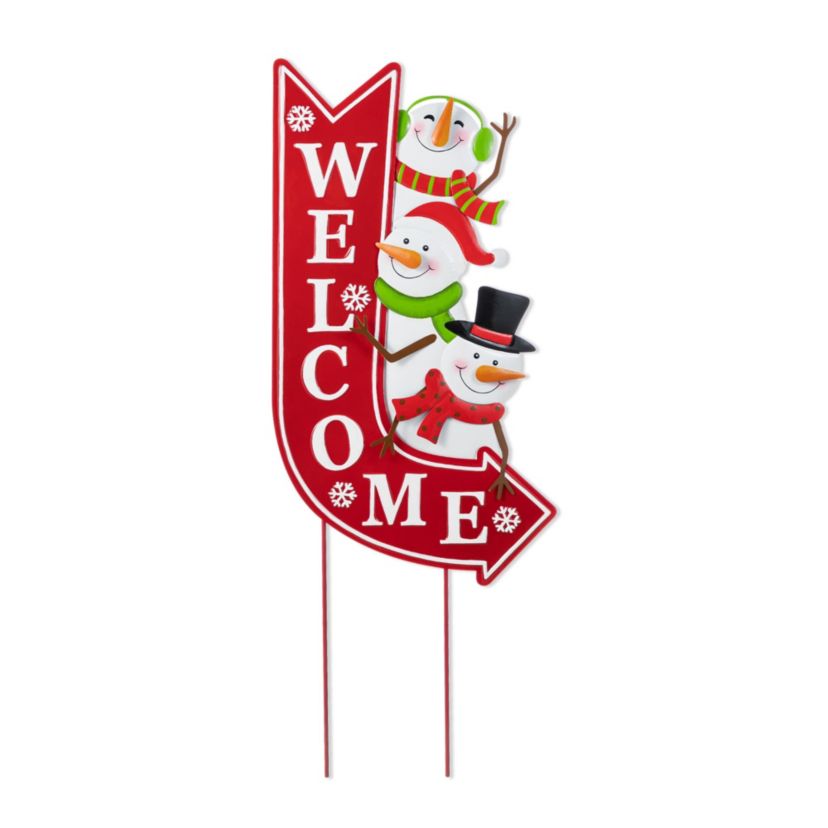 35.75"H Metal Christmas Snowmen Arrow Welcome Yard Stake(KD)