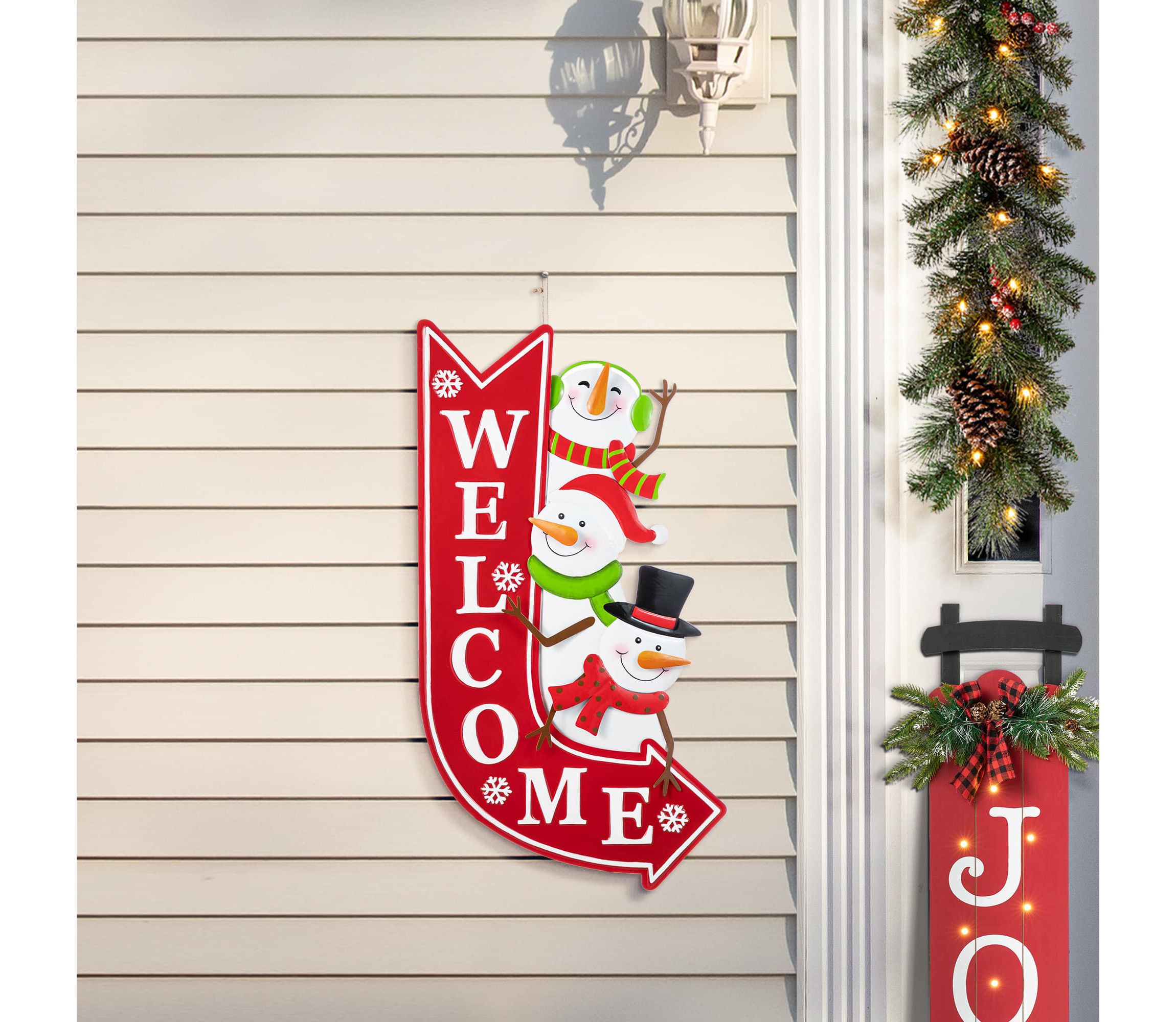 35.75"H Metal Christmas Snowmen Arrow Welcome Yard Stake(KD)