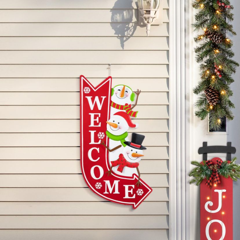 35.75"H Metal Christmas Snowmen Arrow Welcome Yard Stake(KD)